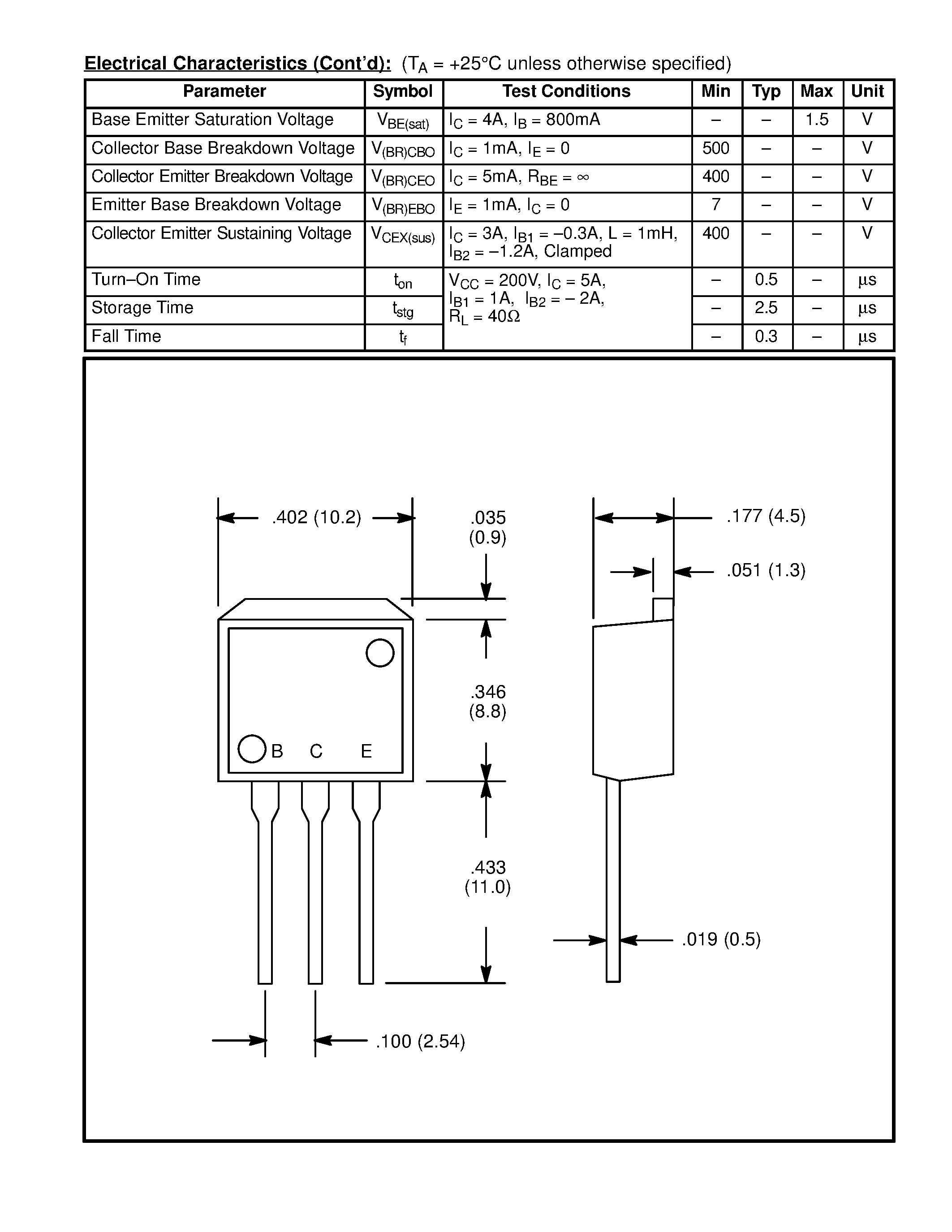 Datasheet NTE2580 page 2 Datasheet NTE2580 - Silicon NPN Transistor High Voltage / High Current Switch page 2