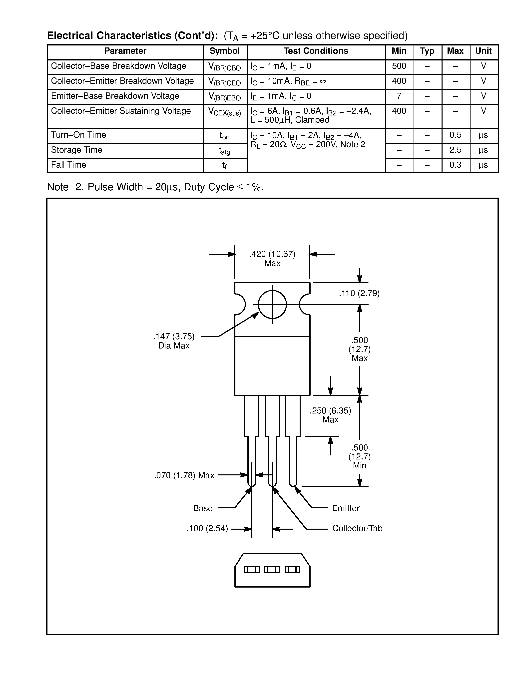 Datasheet NTE2581 page 2 Datasheet NTE2581 - Silicon NPN Transistor High Speed Switching Regulator page 2