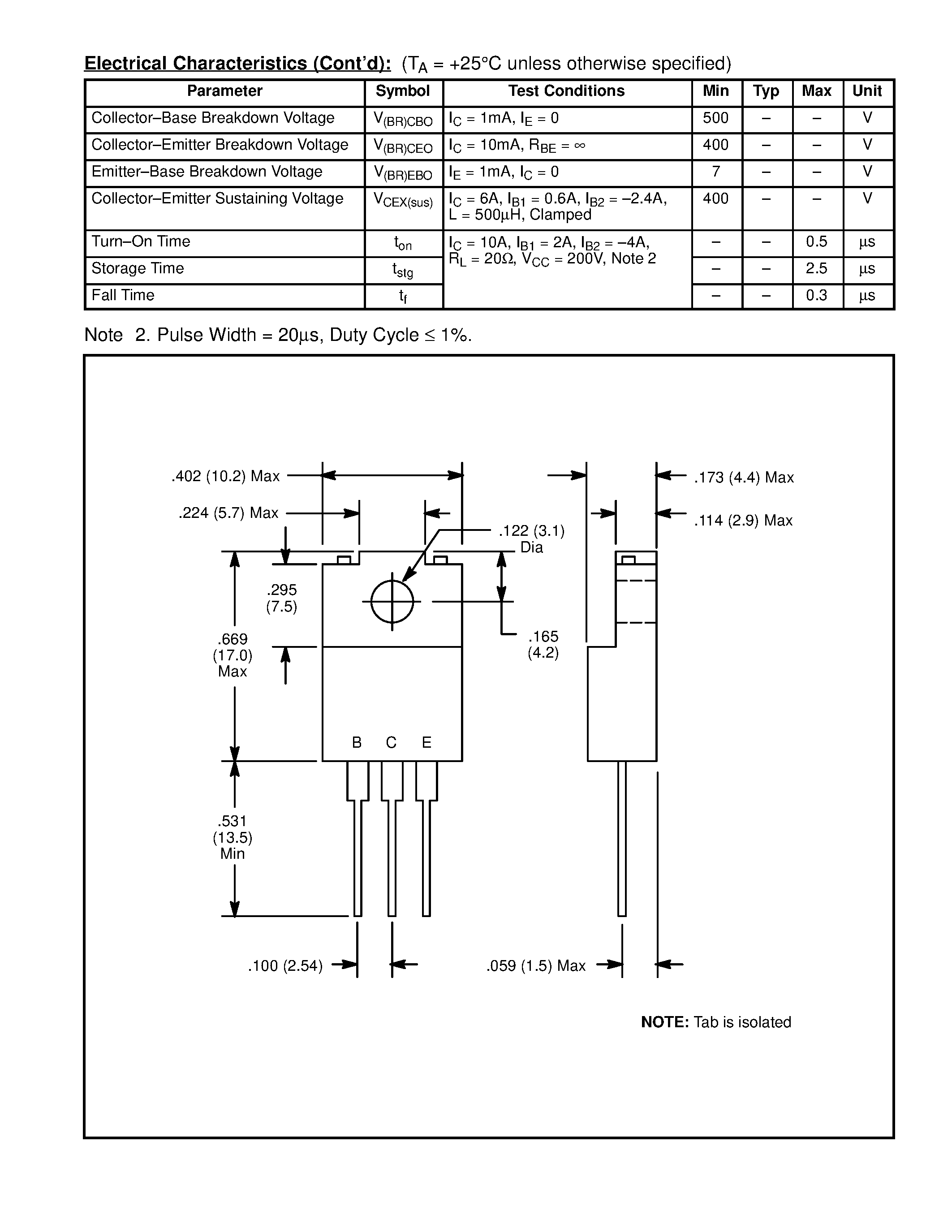 Datasheet NTE2582 page 2 Datasheet NTE2582 - Silicon NPN Transistor High Speed Switching Regulator page 2