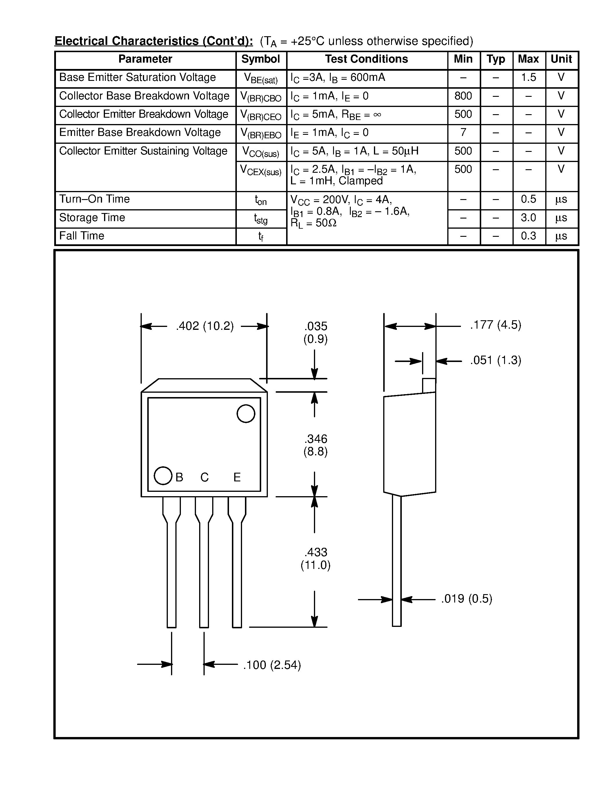 Datasheet NTE2584 page 2 Datasheet NTE2584 - Silicon NPN Transistor High Voltage / High Speed Switch page 2