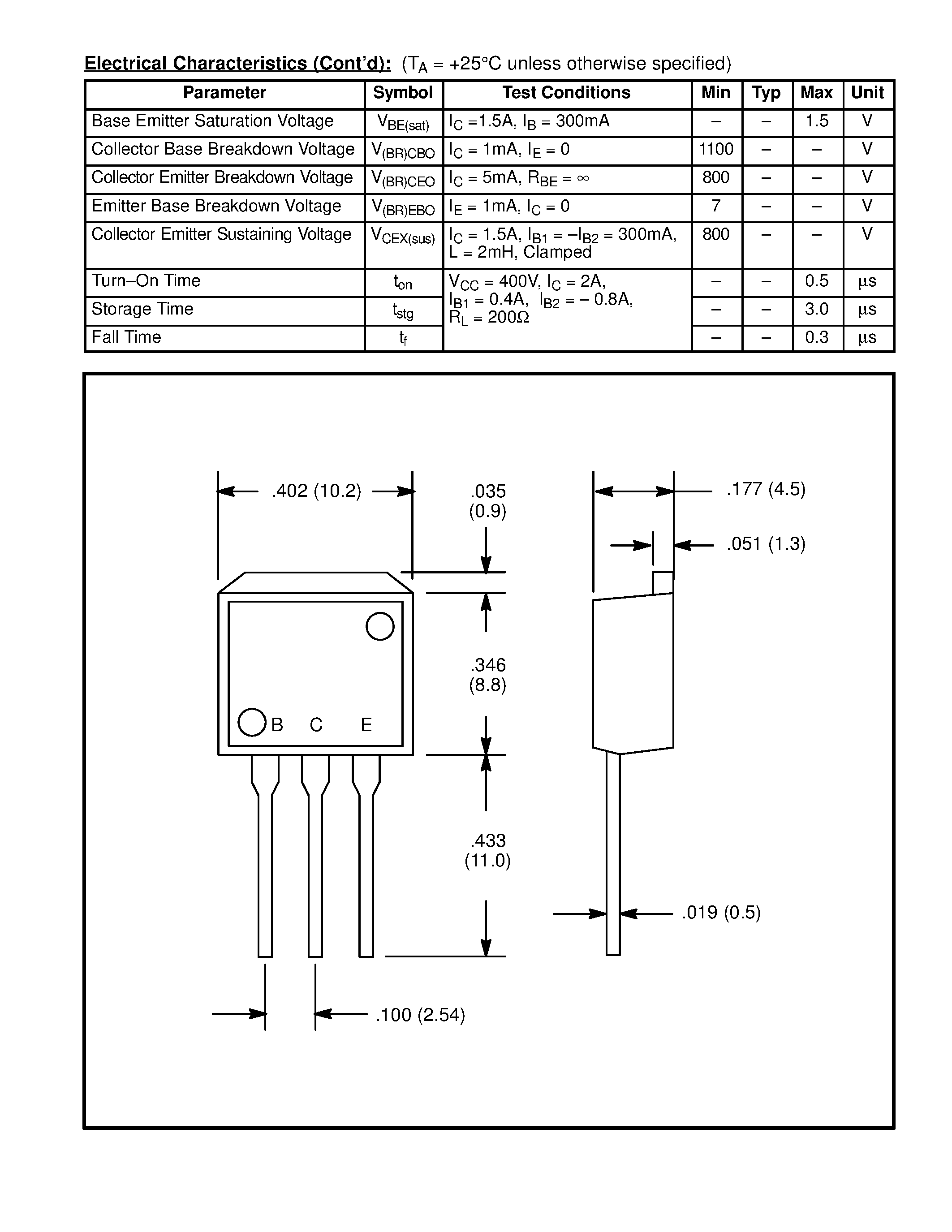 Datasheet NTE2586 page 2 Datasheet NTE2586 - Silicon NPN Transistor High Voltage / High Speed Switch page 2