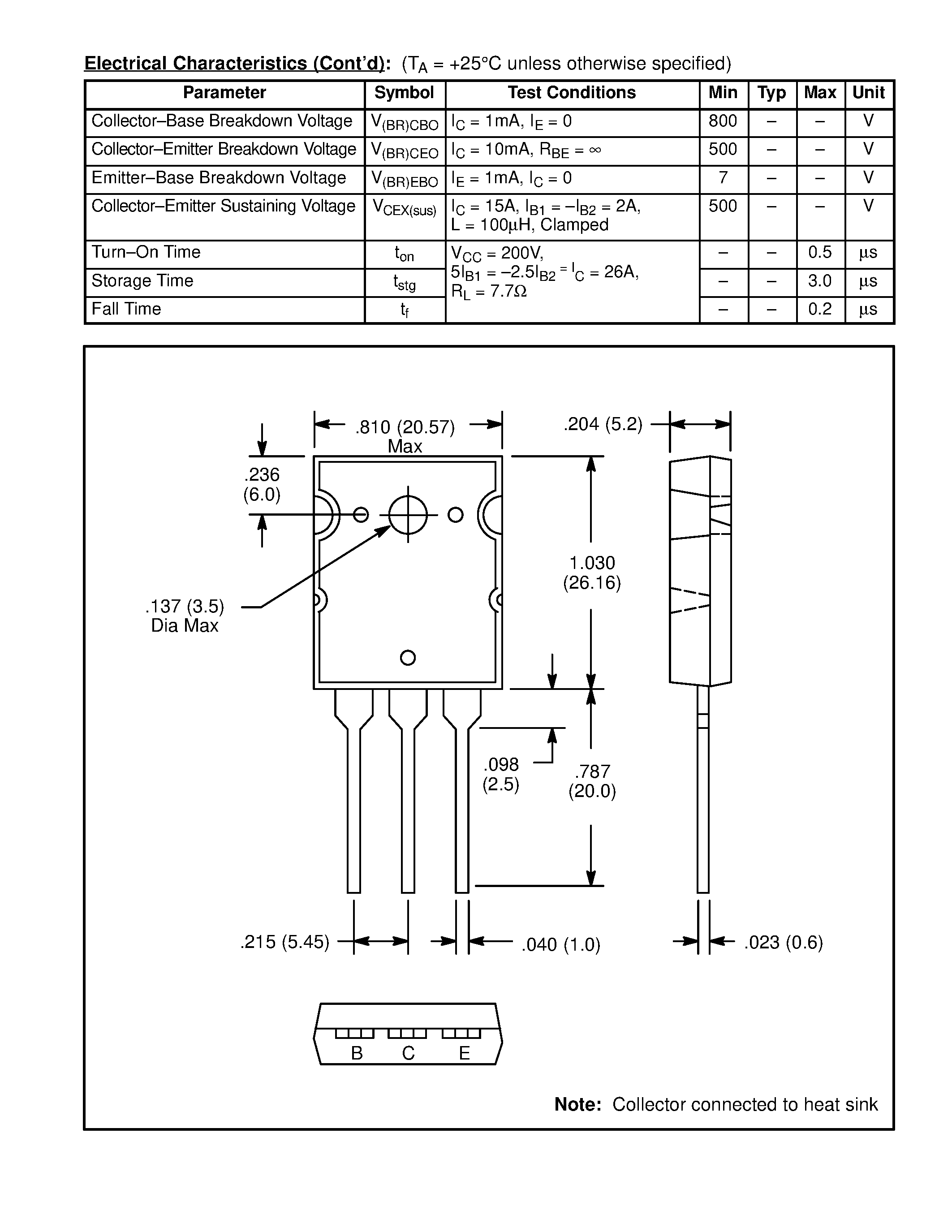 Datasheet NTE2596 page 2 Datasheet NTE2596 - Silicon NPN Transistor High Voltage / High Current Switch page 2
