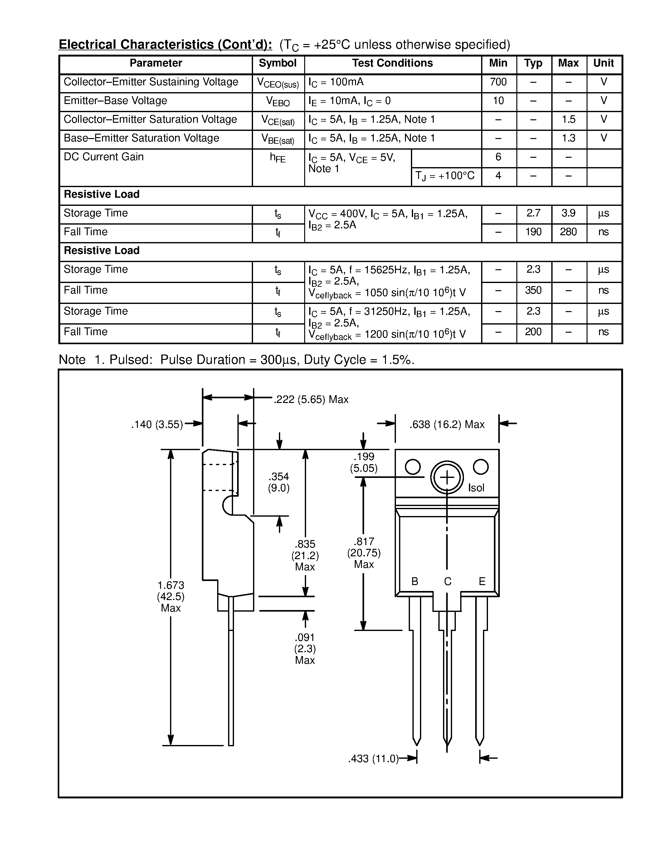 Datasheet NTE2637 page 2 Datasheet NTE2637 - Silicon NPN Transistor CRT Horizontal Deflection / High Voltage / Fast Switching page 2