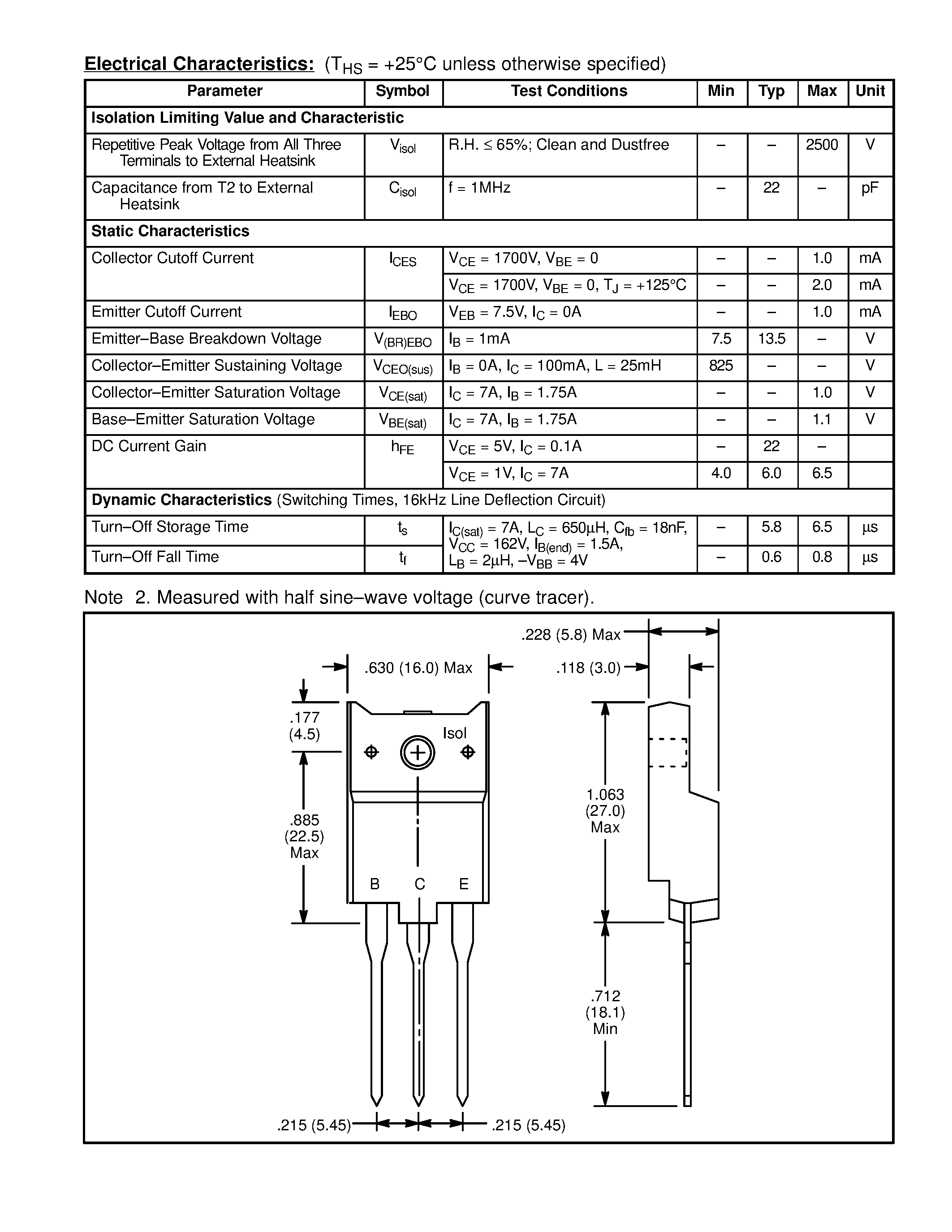 Datasheet NTE2639 page 2 Datasheet NTE2639 - Silicon NPN Transistor CRT Horizontal Deflection / High Voltage / High Speed Switch page 2