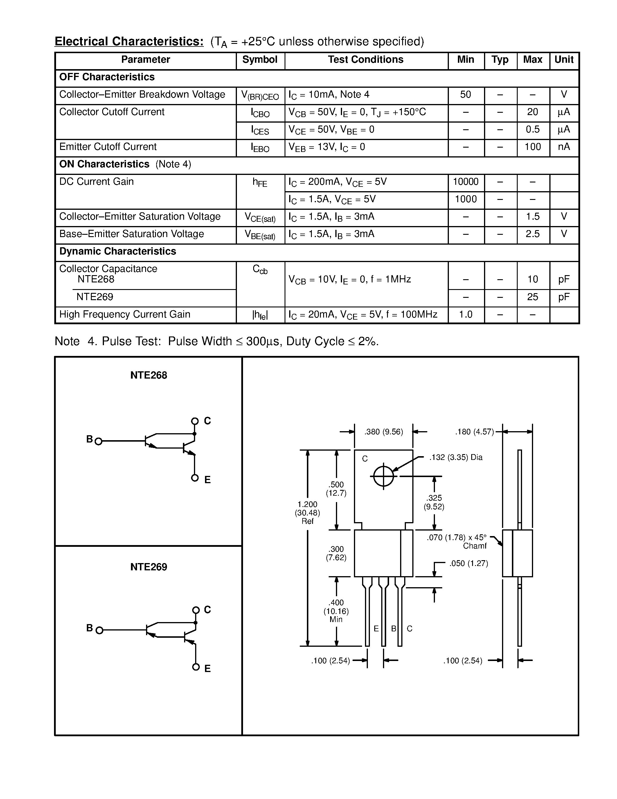 Datasheet NTE268 - Silicon Complementary Transistors Darlington Power Amplifier page 2