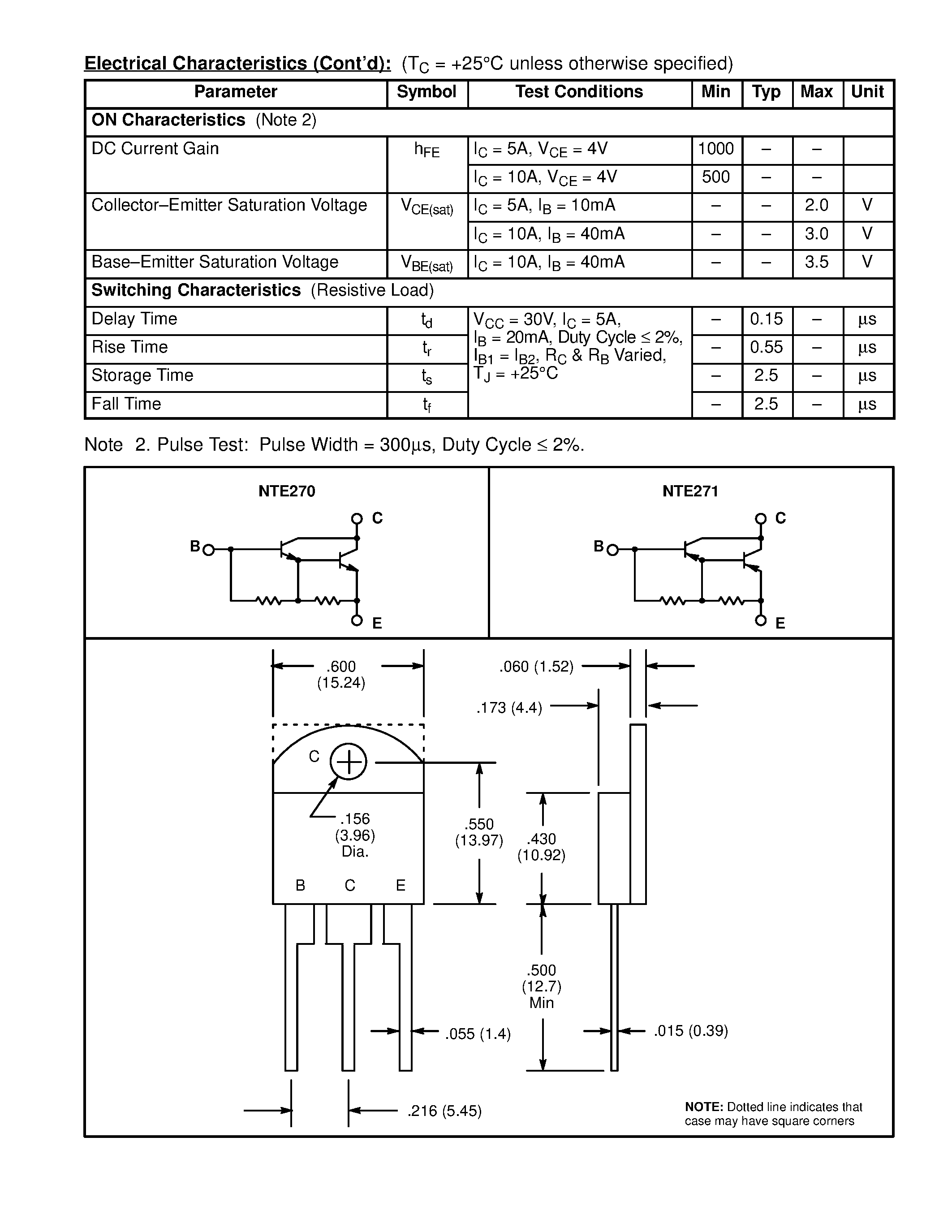 Datasheet NTE270 - Silicon Complementary Transistors Darlington Power Amp / Switch page 2
