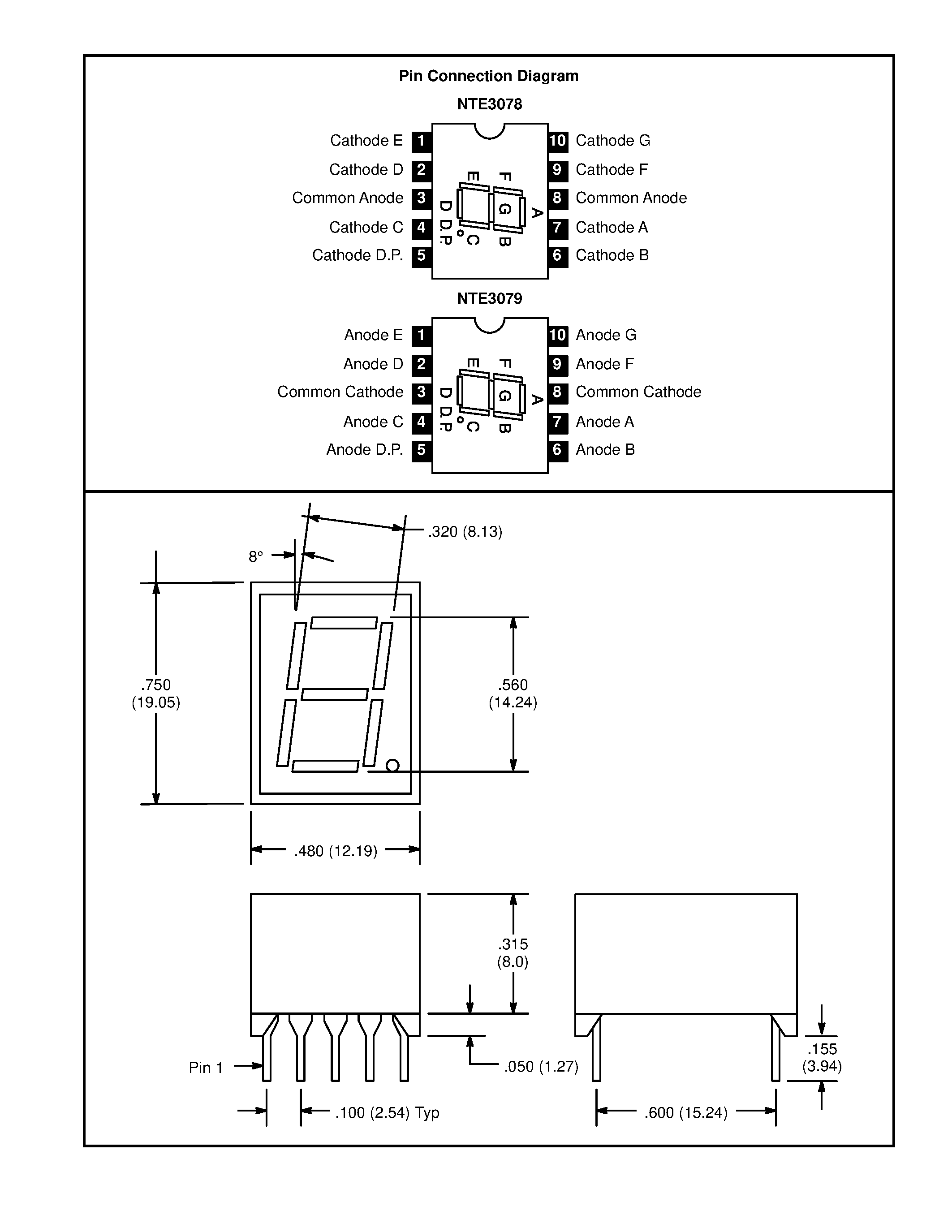 Datasheet NTE3078 - 0.56 Single Digit Numeric Display Seven Segment / RHDP page 2