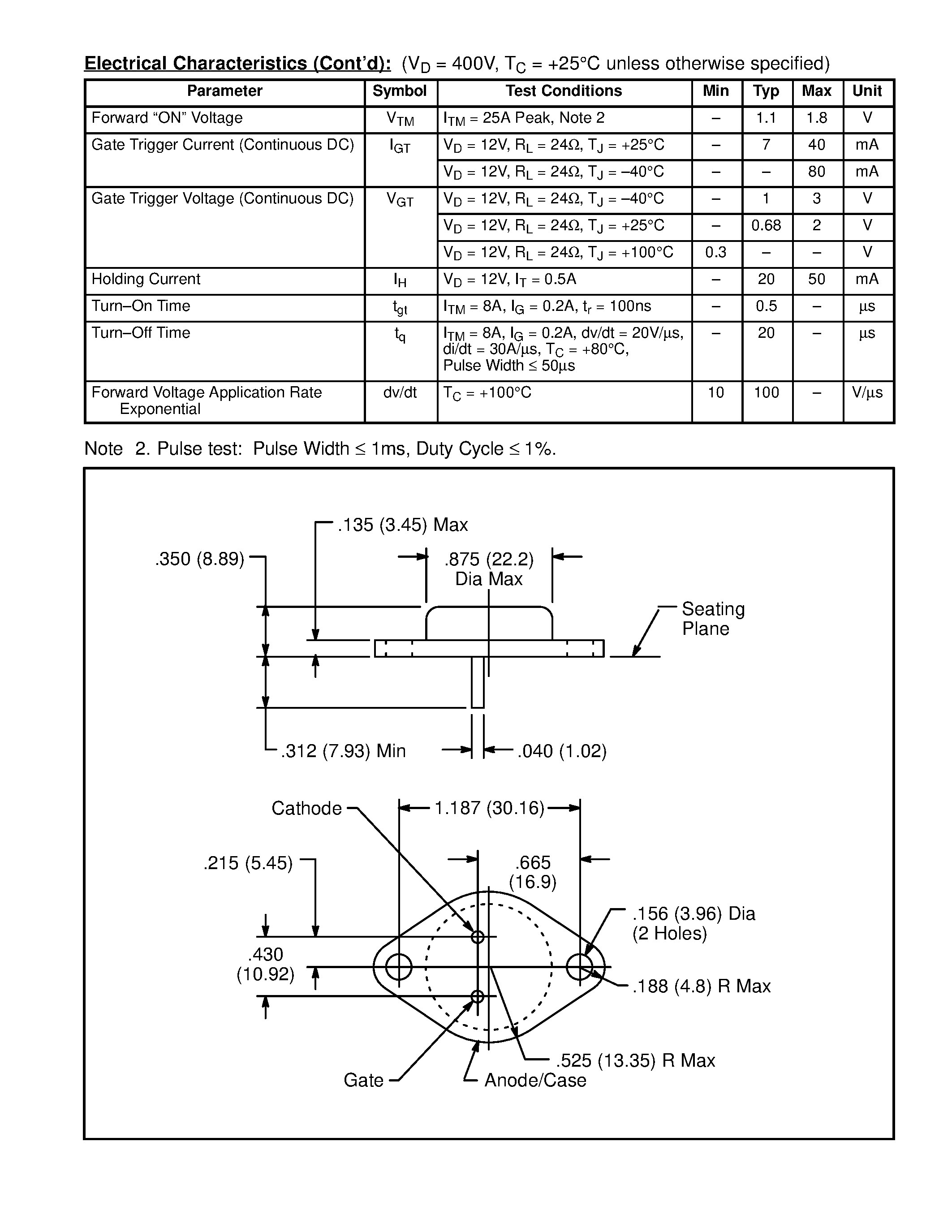 Даташит NTE314 - Silicon Controlled Rectifier (SCR) Power Regulator Switch страница 2