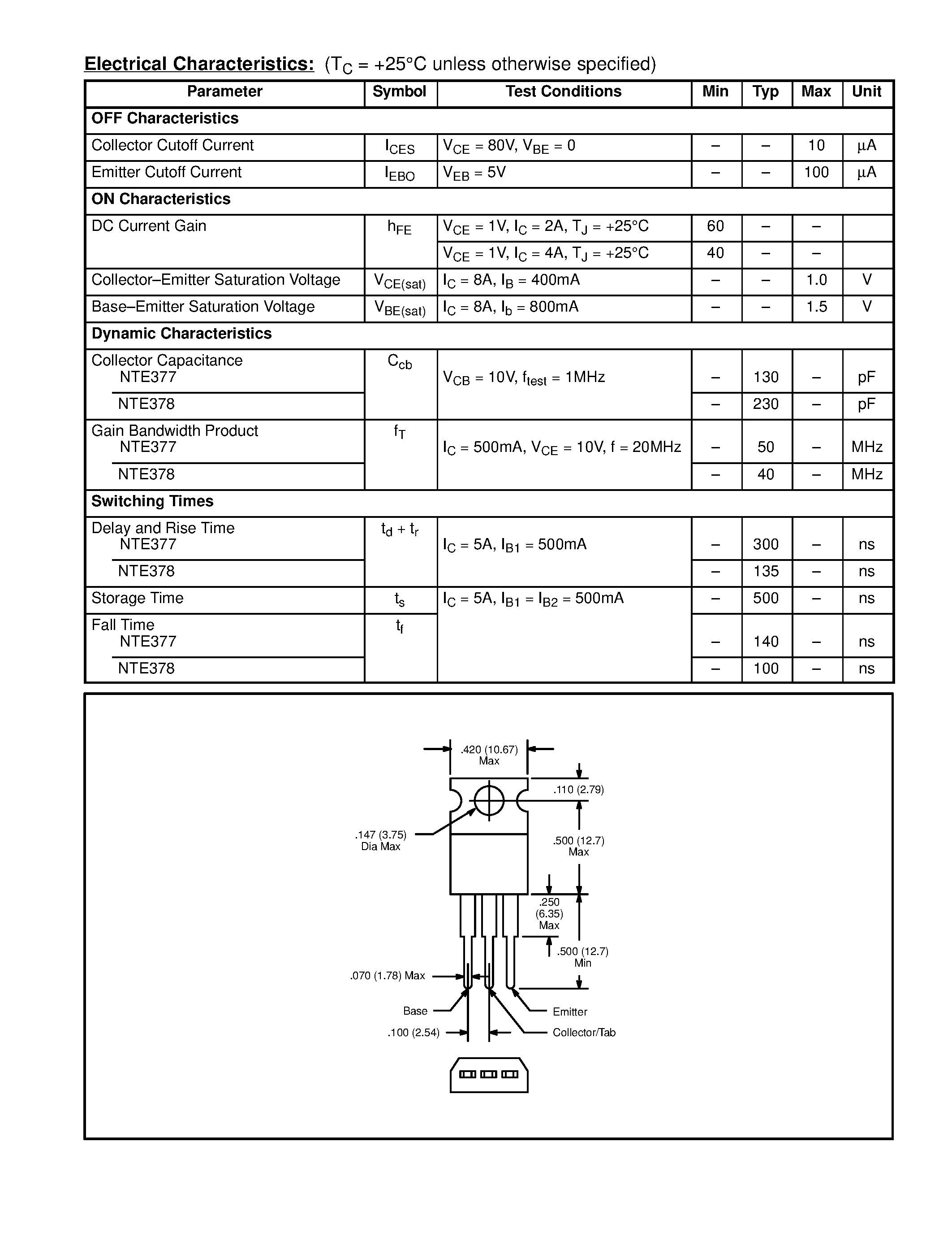 Datasheet NTE377 - Silicon Complementary Transistors Power Amp Driver / Output / Switch page 2