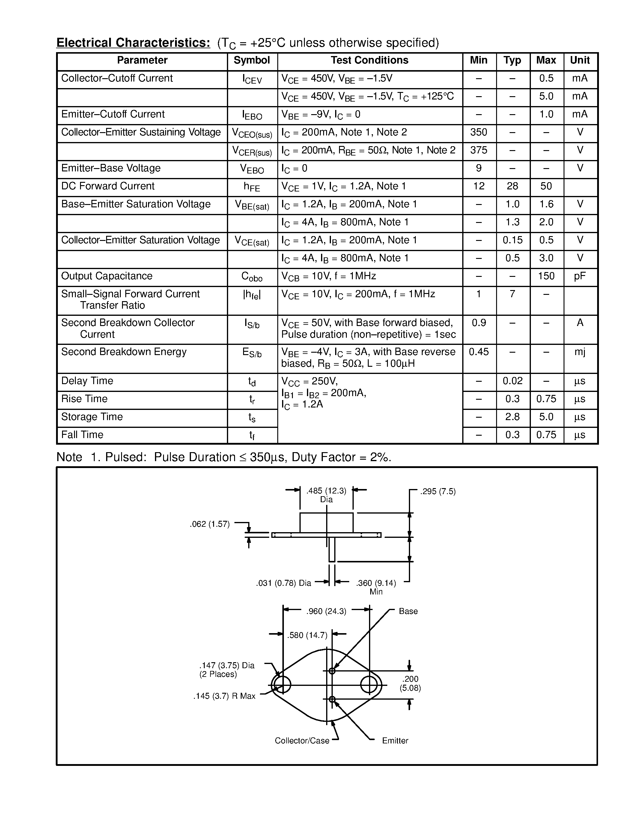 Datasheet NTE384 page 2 Datasheet NTE384 - Silicon NPN Transistor High Voltage Power Amp/Switch page 2