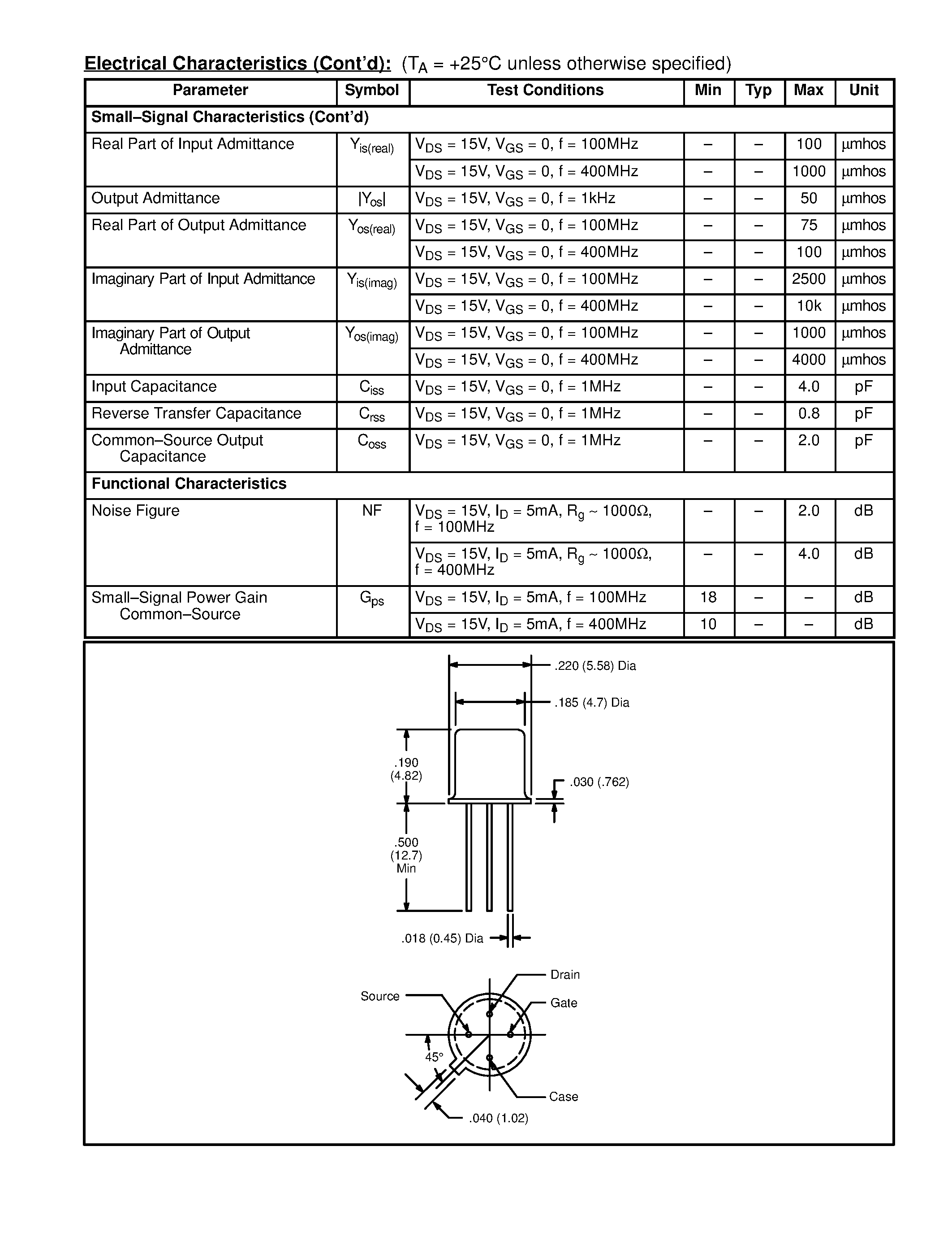 Datasheet NTE452 - Silicon N-Channel JFET Transistor VHF Amplifier / Mixer page 2