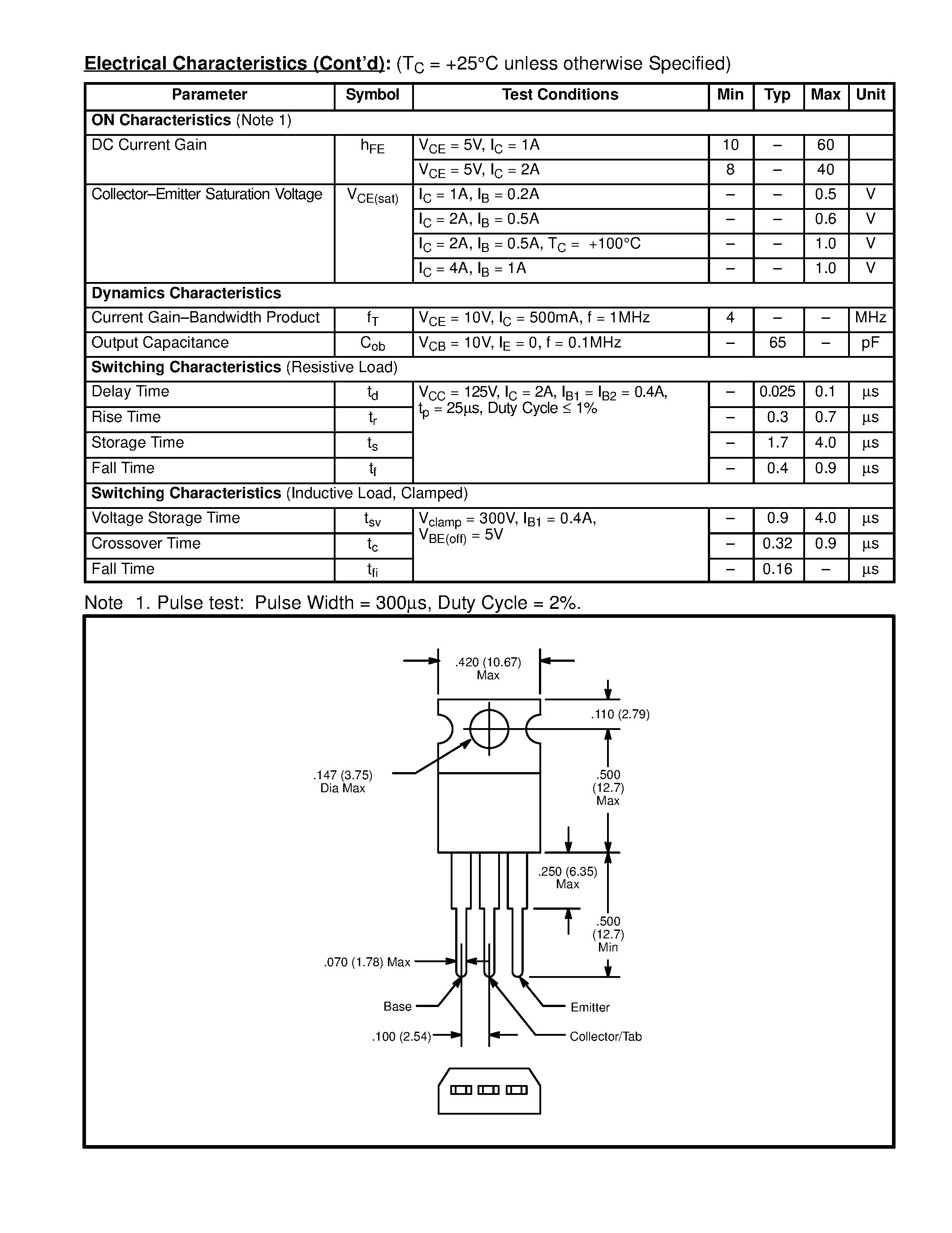 Datasheet NTE51 page 2 Datasheet NTE51 - Silicon NPN Transistor High Voltage / High Speed Switch page 2