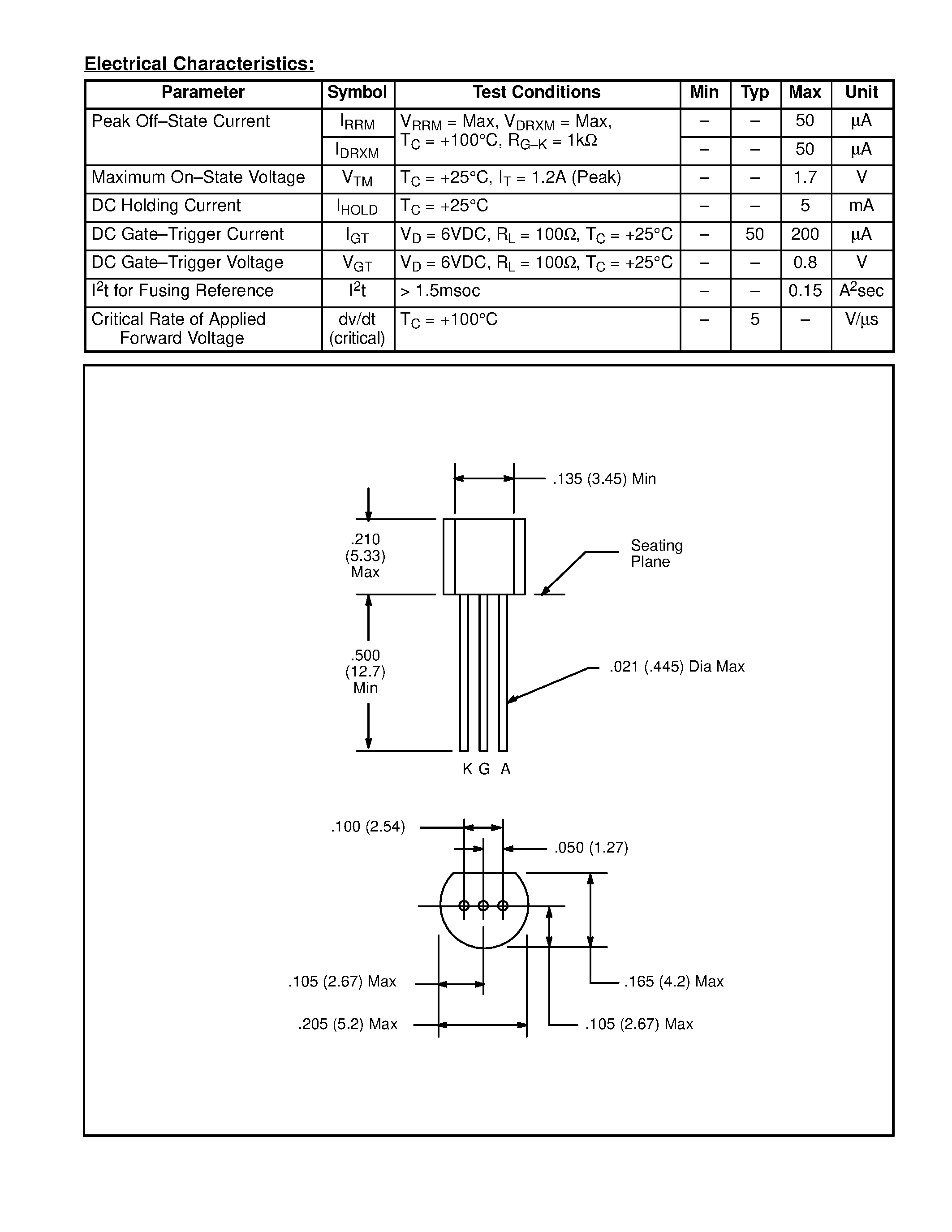Даташит NTE5406 - Silicon Controlled Rectifier (SCR) 0.8 Amp Sensitive Gate страница 2