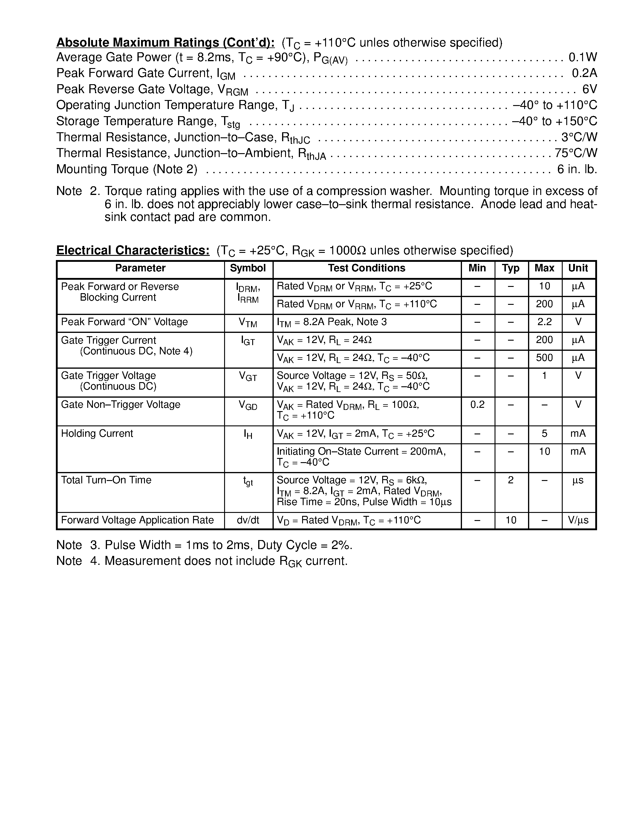 Datasheet NTE5411 - Silicon Controlled Rectifier (SCR) 4 Amp / Sensitive Gate page 2