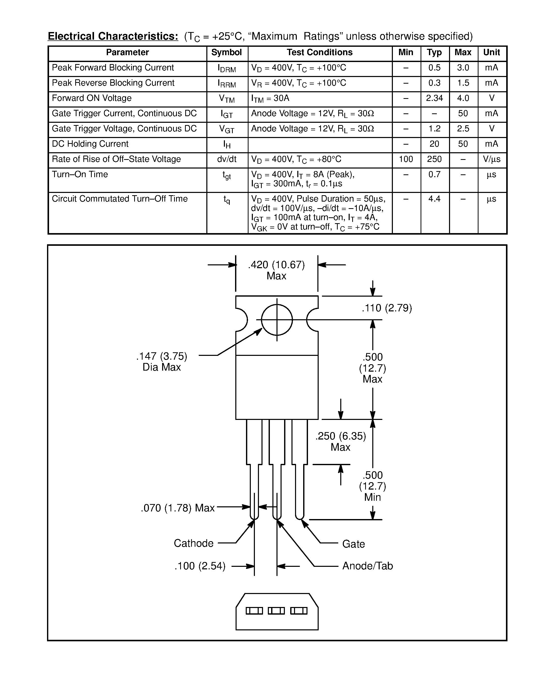 Даташит NTE5424 - Silicon Controlled Rectifier (SCR) for TV Power Supply Switching страница 2