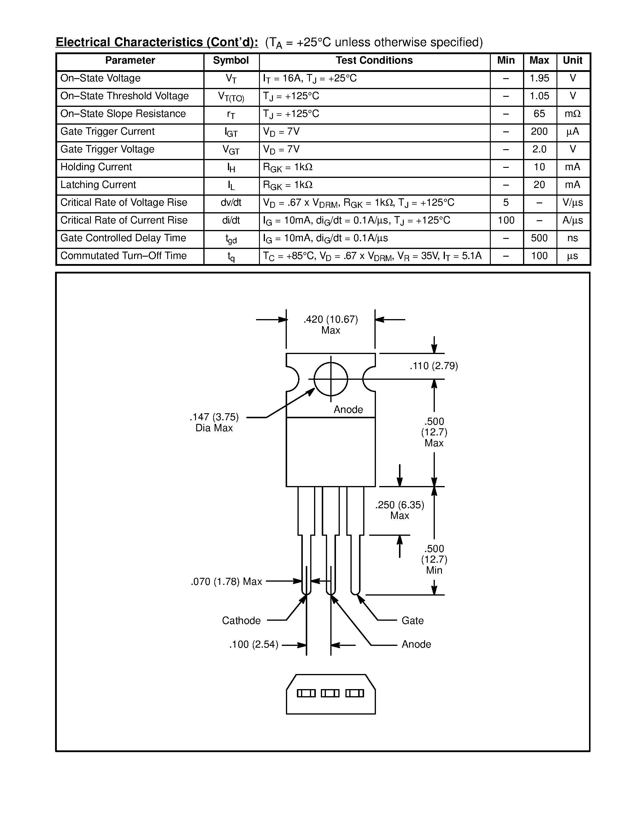Даташит NTE5437 - Silicon Controlled Rectifier (SCR) 8 Amp страница 2