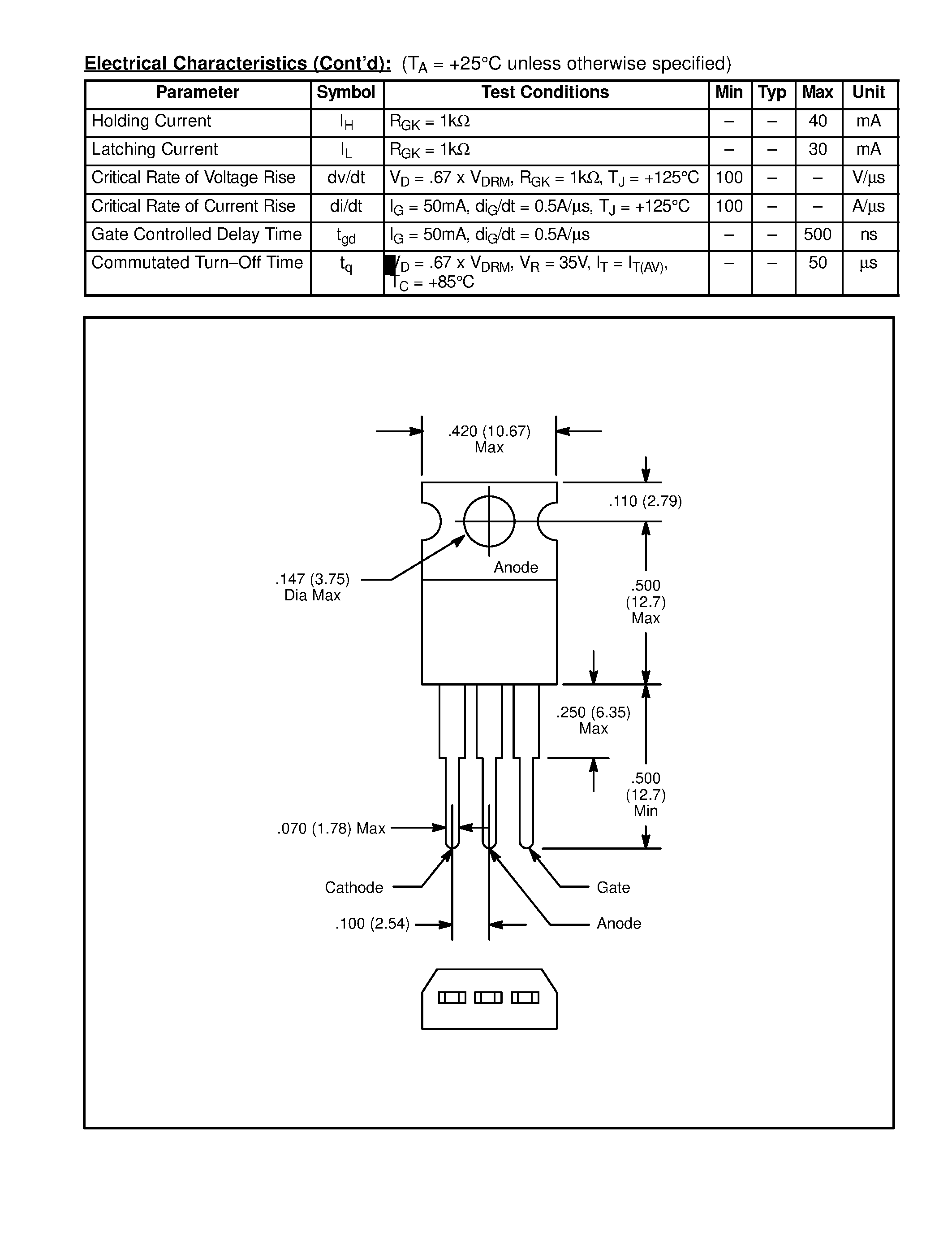 Даташит NTE5498 - Silicon Controlled Rectifier (SCR) 12 Amp страница 2