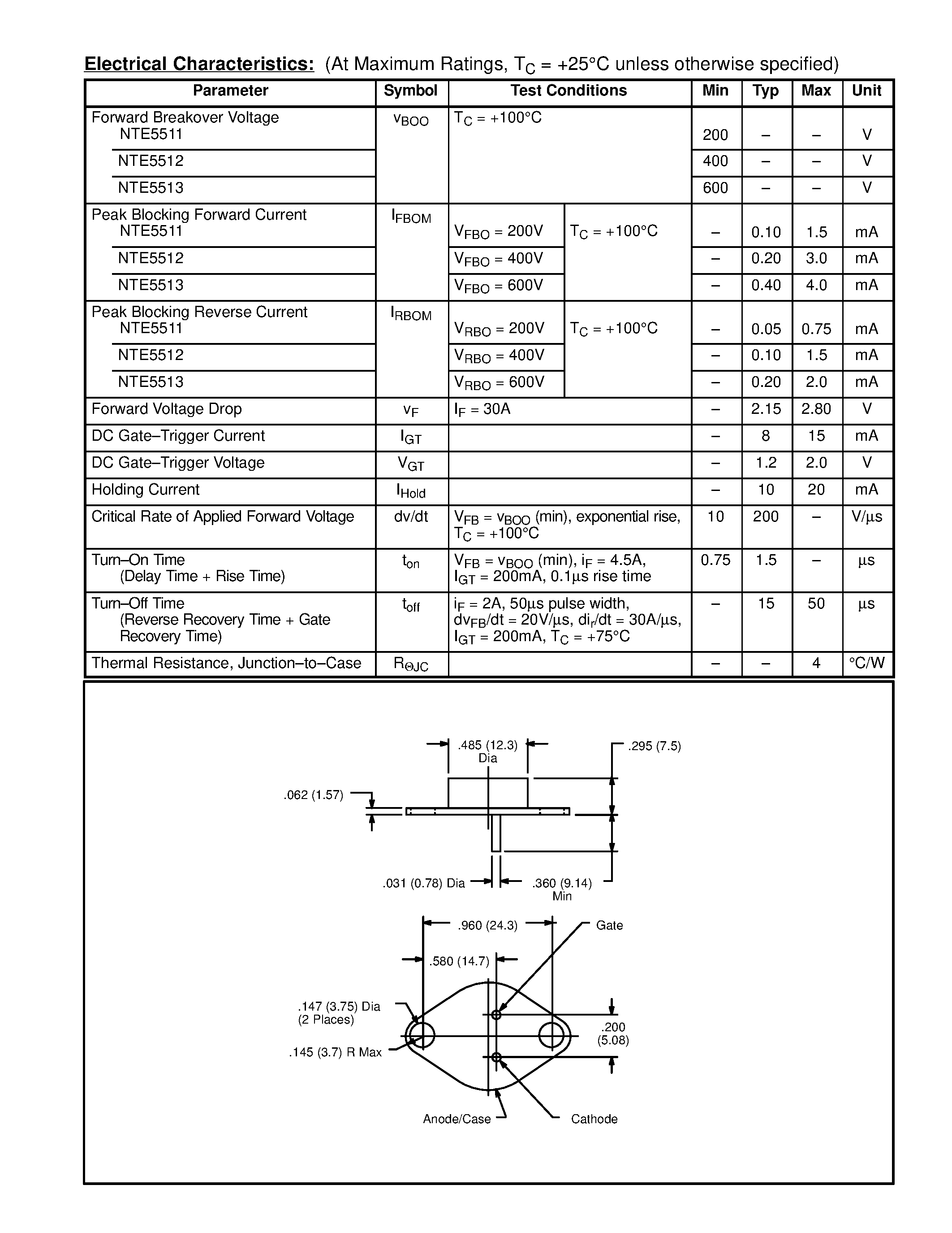 Даташит NTE5511 - Silicon Controlled Rectifier (SCR) 5 Amp страница 2