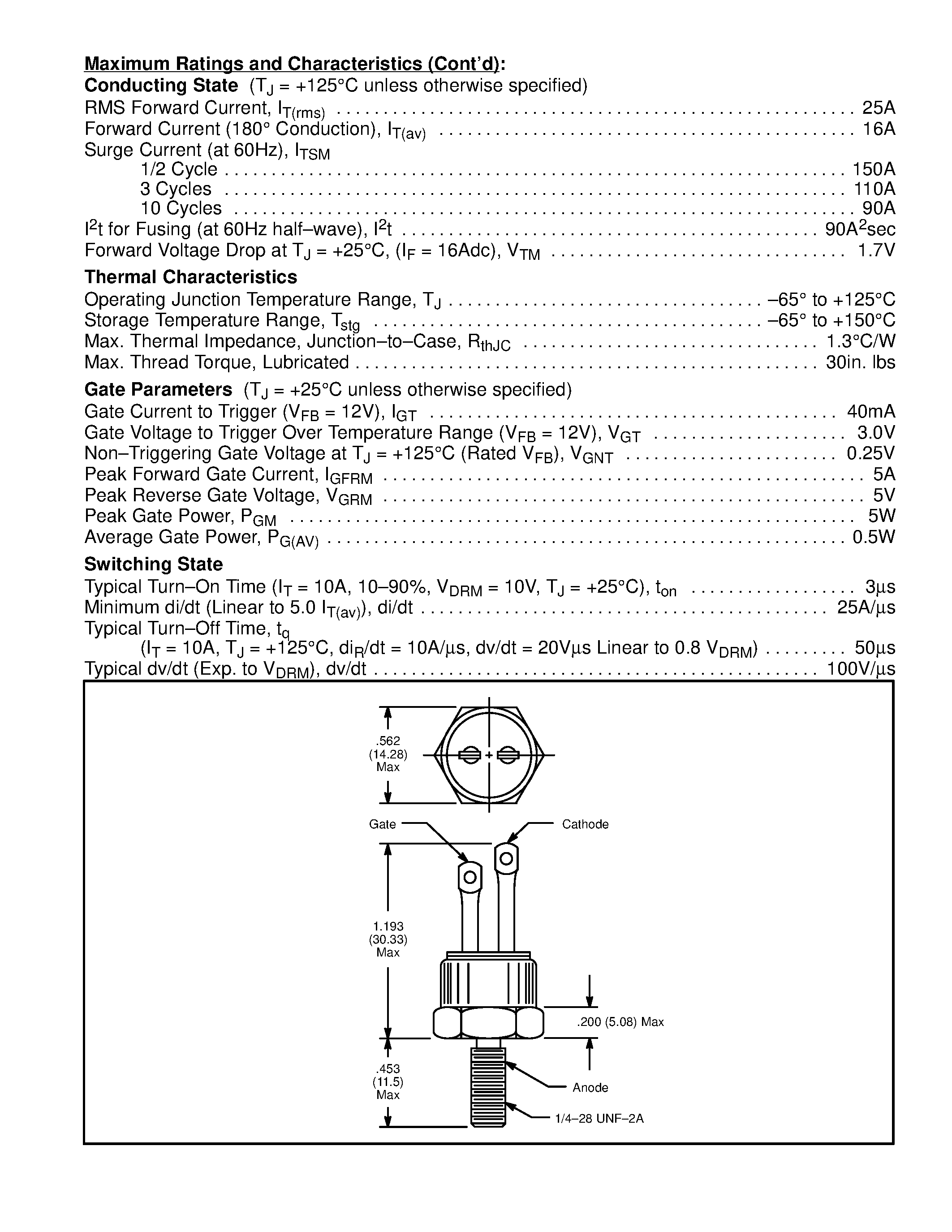 Даташит NTE5531 - Silicon Controlled Rectifier (SCR) / 25A страница 2