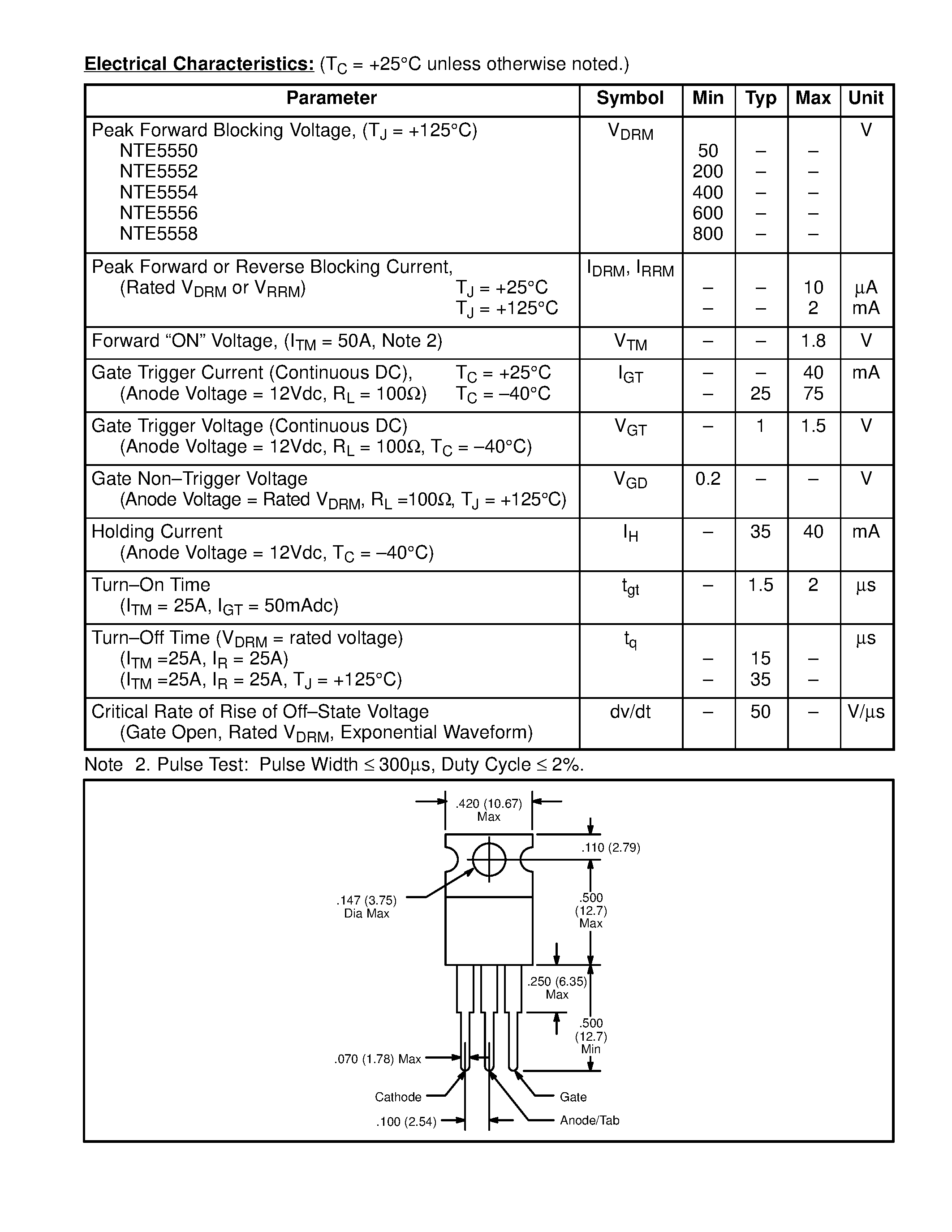 Datasheet NTE5558 page 2 Datasheet NTE5558 - Silicon Controlled Rectifiers page 2
