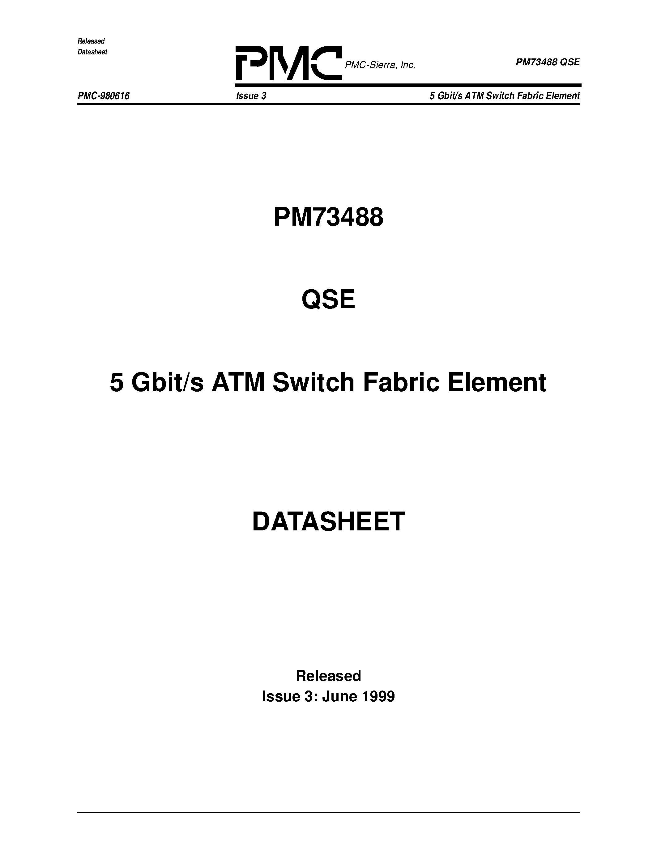 Datasheet PM73488 - 5 Gbit/s ATM Switch Fabric Element page 1