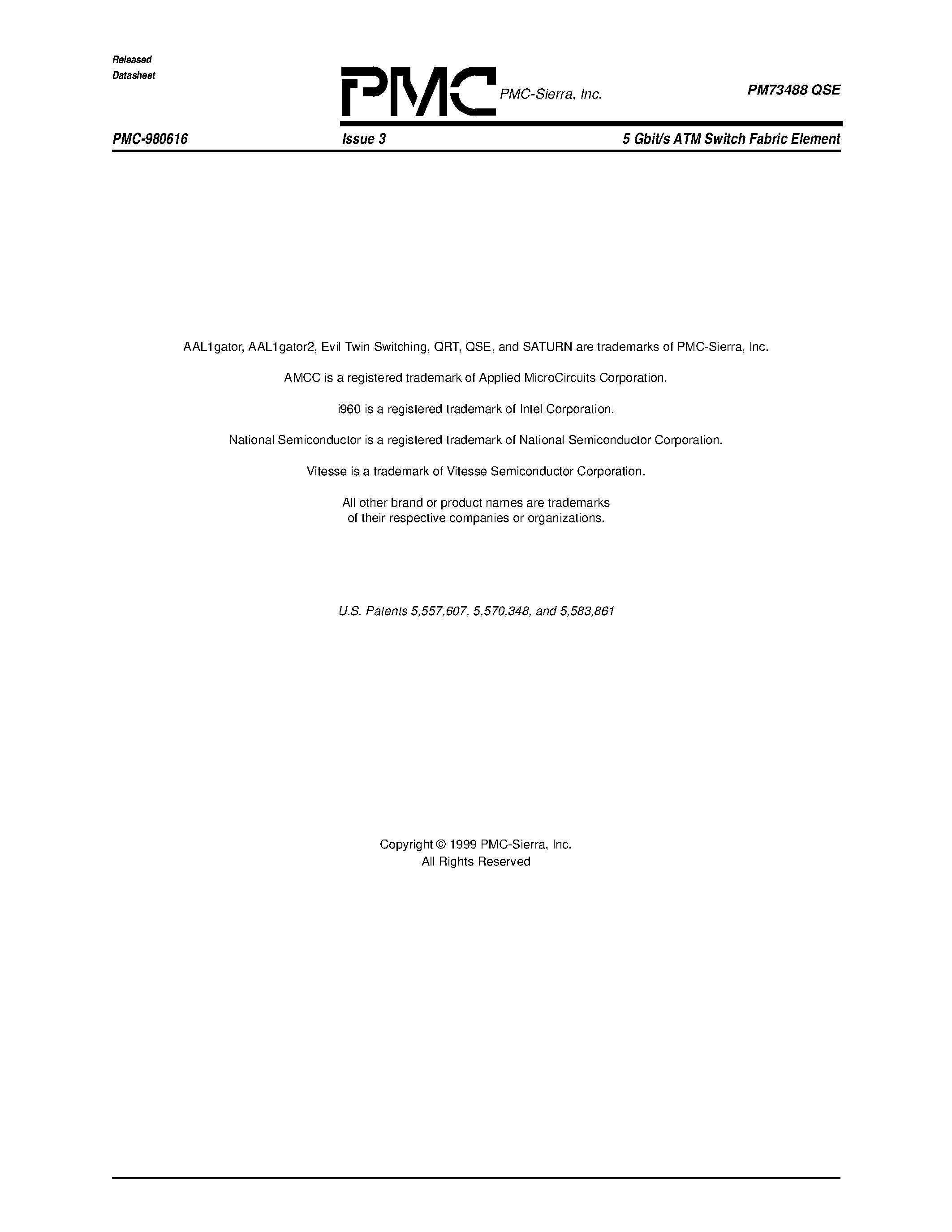Datasheet PM73488 - 5 Gbit/s ATM Switch Fabric Element page 2
