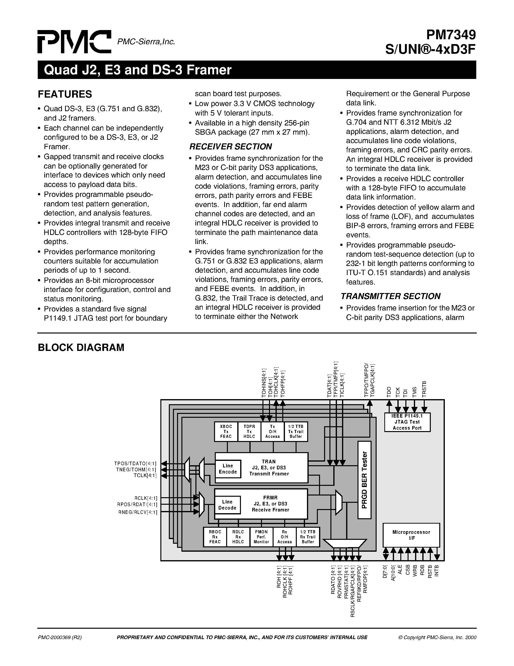 Datasheet PM7349 page 1 Datasheet PM7349 - Quad J2 / E3 and DS-3 Framer page 1