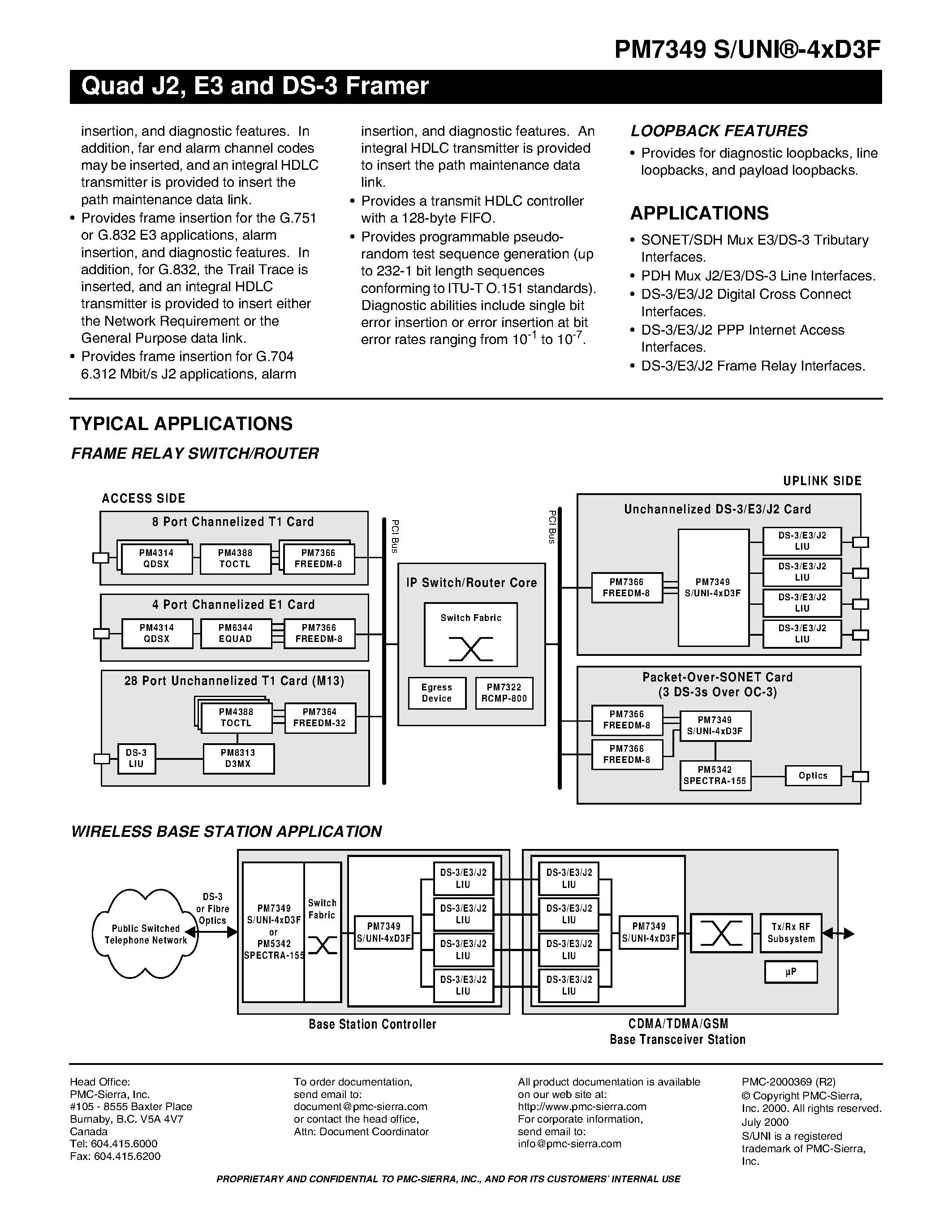 Datasheet PM7349 page 2 Datasheet PM7349 - Quad J2 / E3 and DS-3 Framer page 2