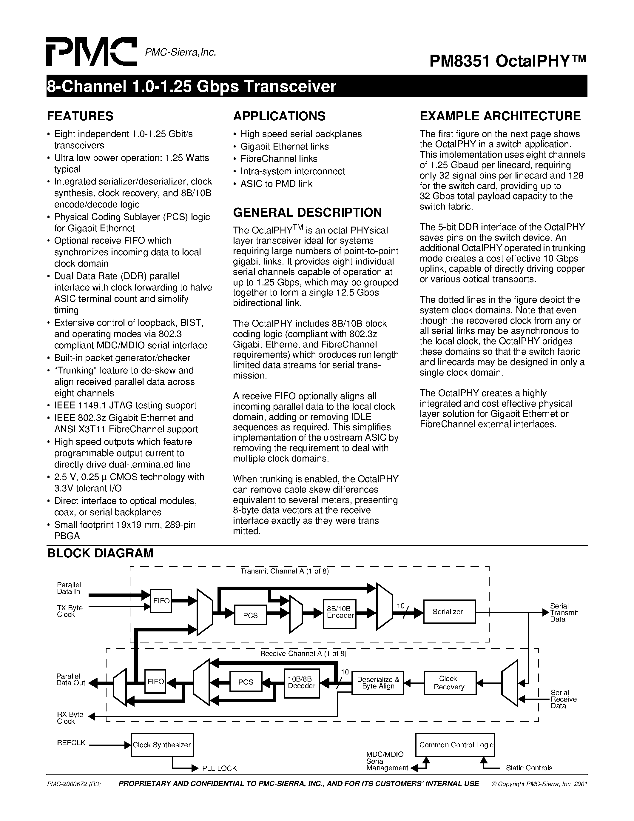 Datasheet PM8351 - 8-Channel 1.0-1.25 Gbps Transceiver page 1
