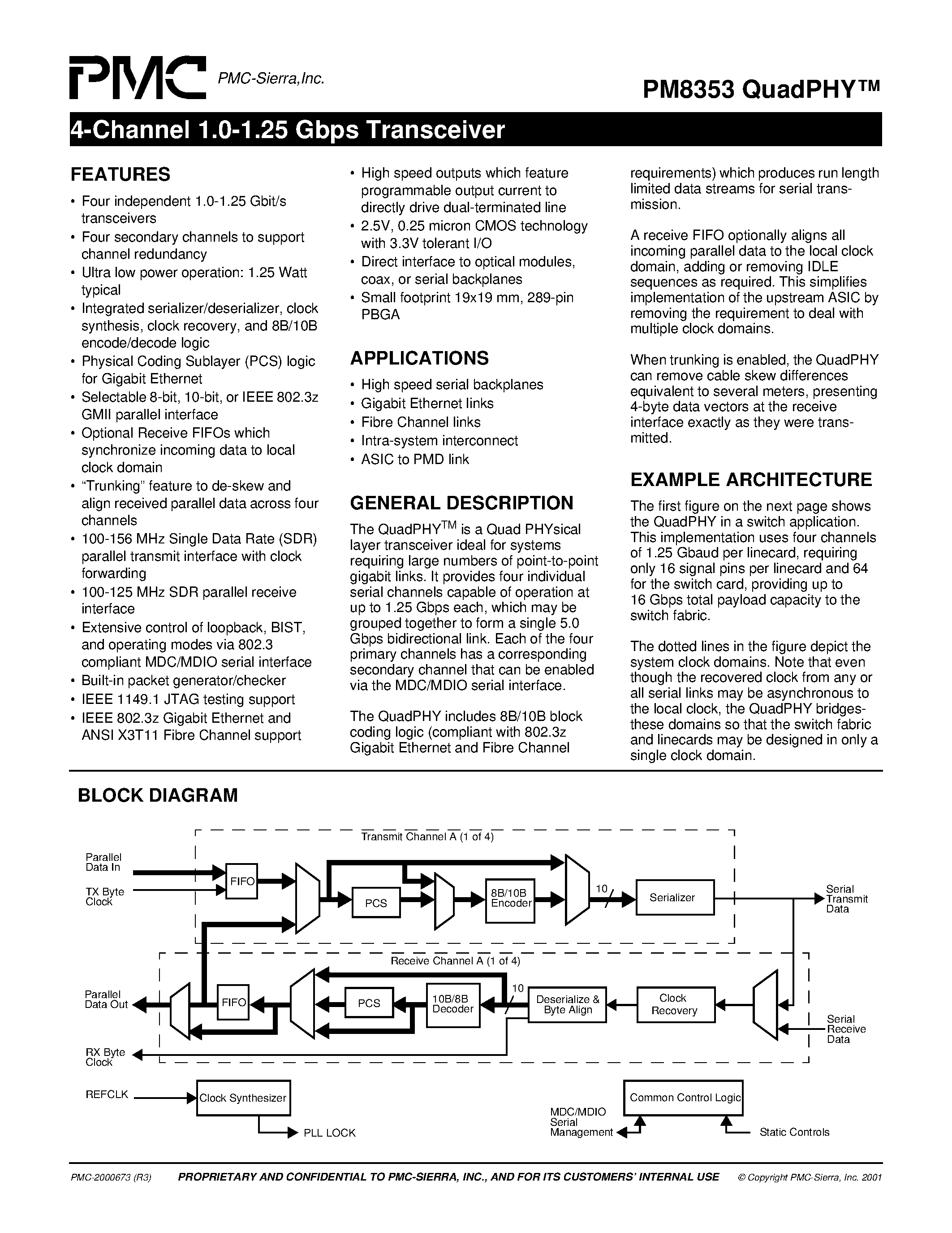 Datasheet PM8353 - 4-Channel 1.0-1.25 Gbps Transceiver page 1
