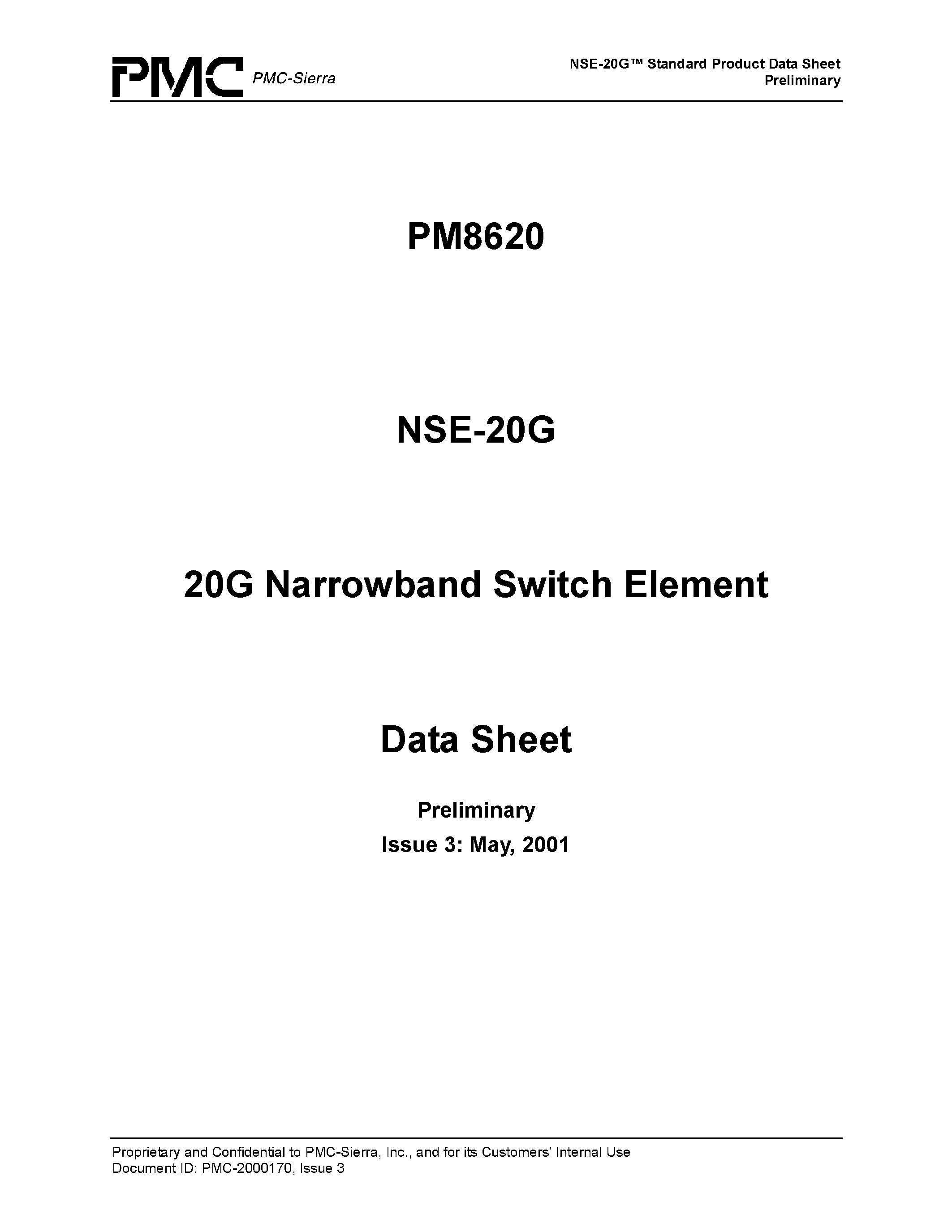 Datasheet PM8620 page 1 Datasheet PM8620 - 20G Narrowband Switch Element page 1