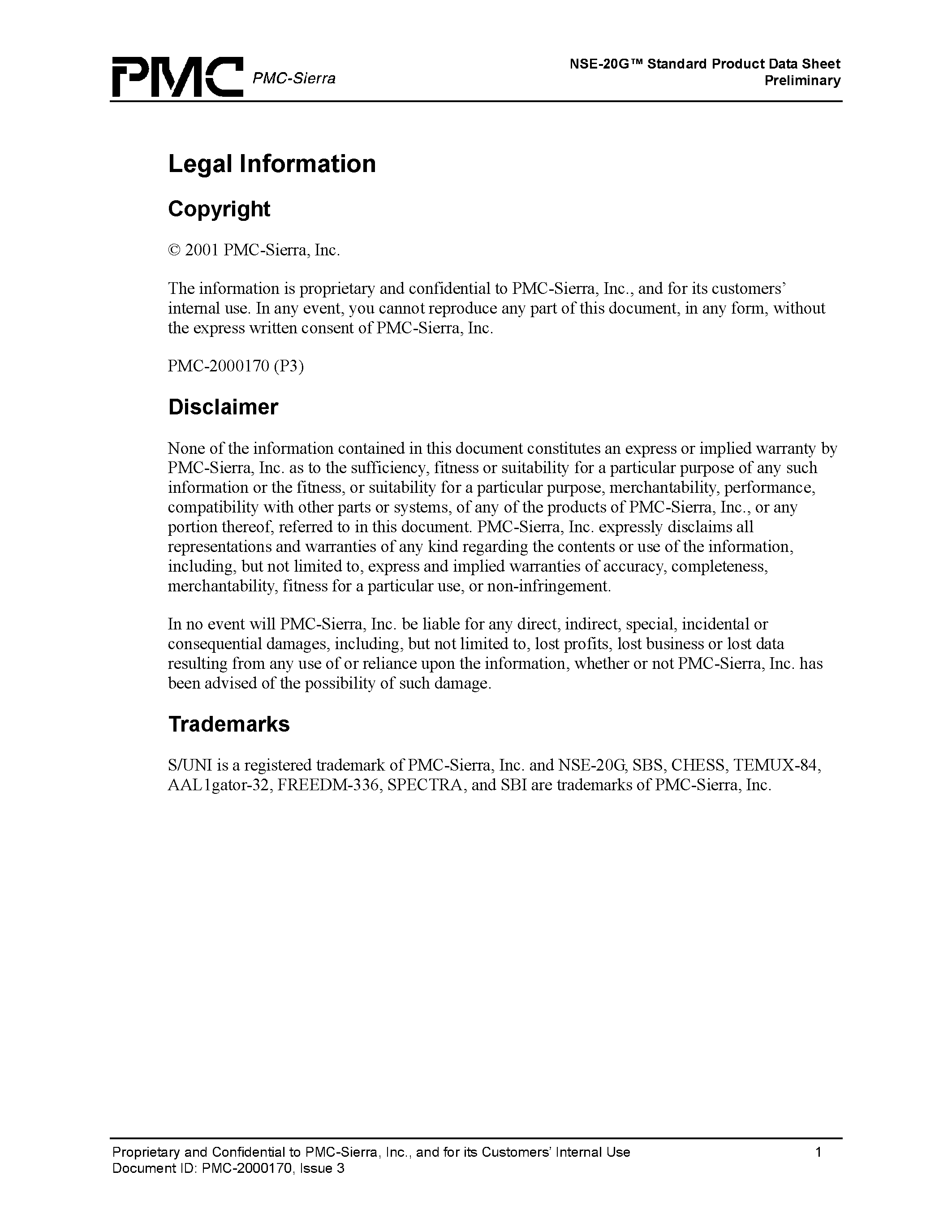 Datasheet PM8620 page 2 Datasheet PM8620 - 20G Narrowband Switch Element page 2