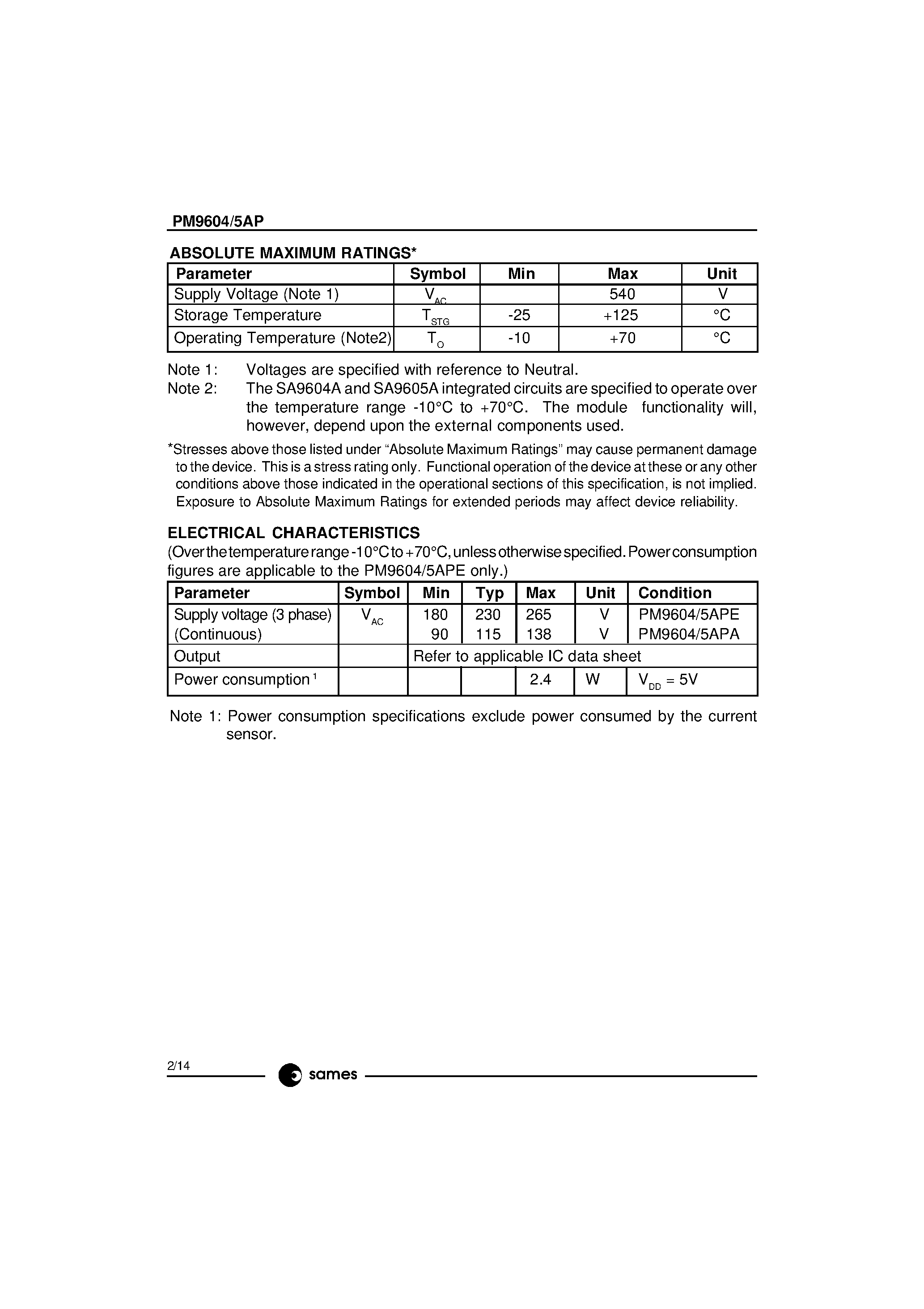Datasheet PM9604APA page 2 Datasheet PM9604APA - THREE PHASE POWER/ENERGY METERING MODULE FOR SPI BUS AND PULSE OUTPUT DEVICES page 2