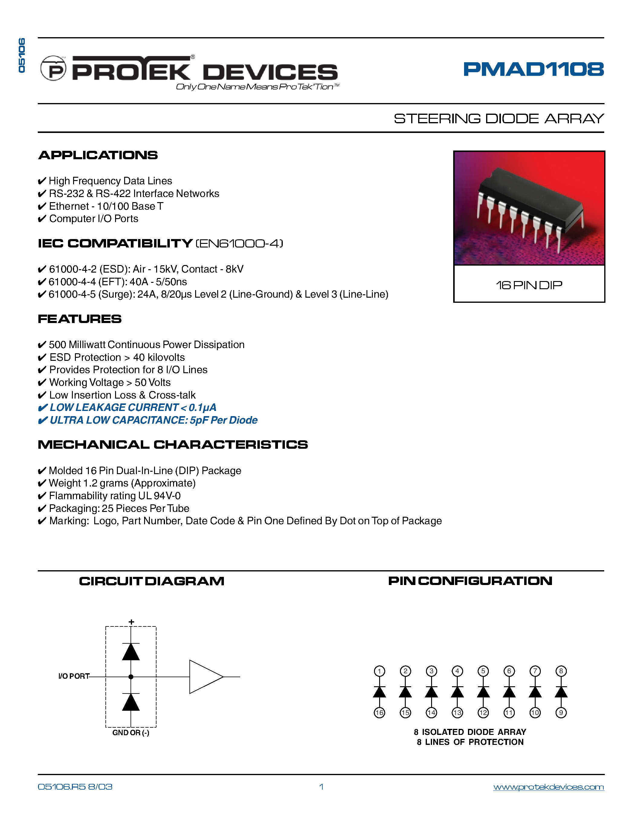 Даташит PMAD1108 - STEERING DIODE ARRAY страница 1