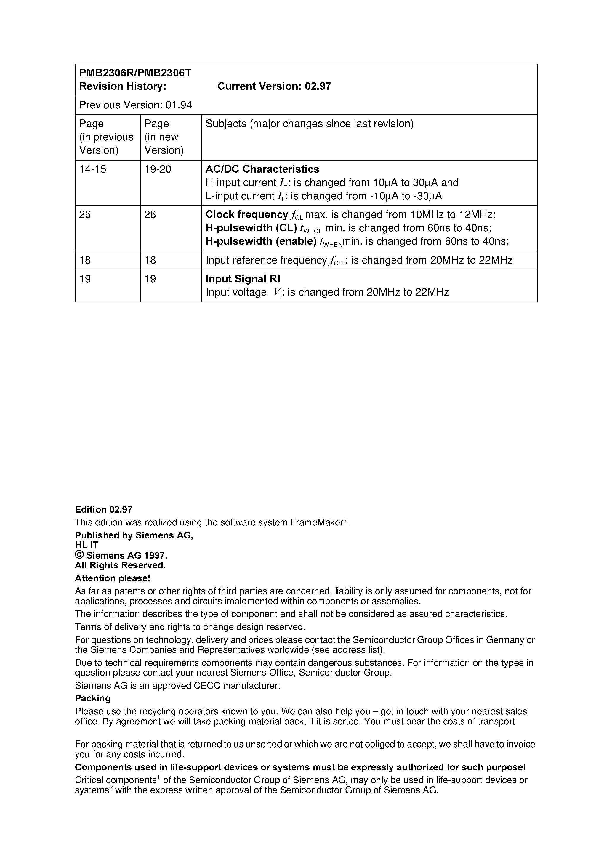Datasheet PMB2306T page 2 Datasheet PMB2306T - PLL-Frequency Synthesizer PMB2306R/PMB2306T Version 2.2 page 2