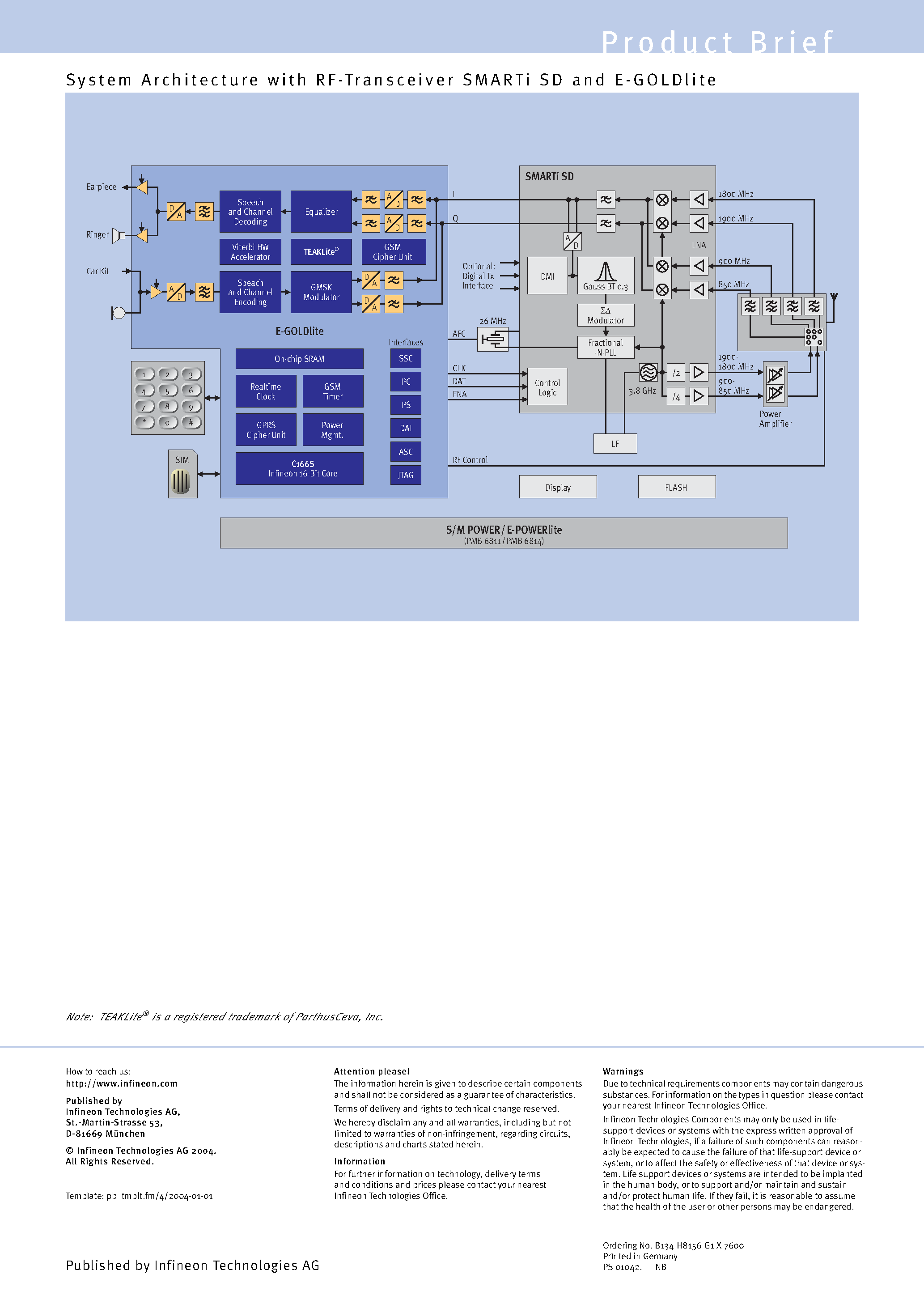 Datasheet PMB7860 - E -GOLDlite Lowest Cost GSM/GPRS/Base band IC page 2