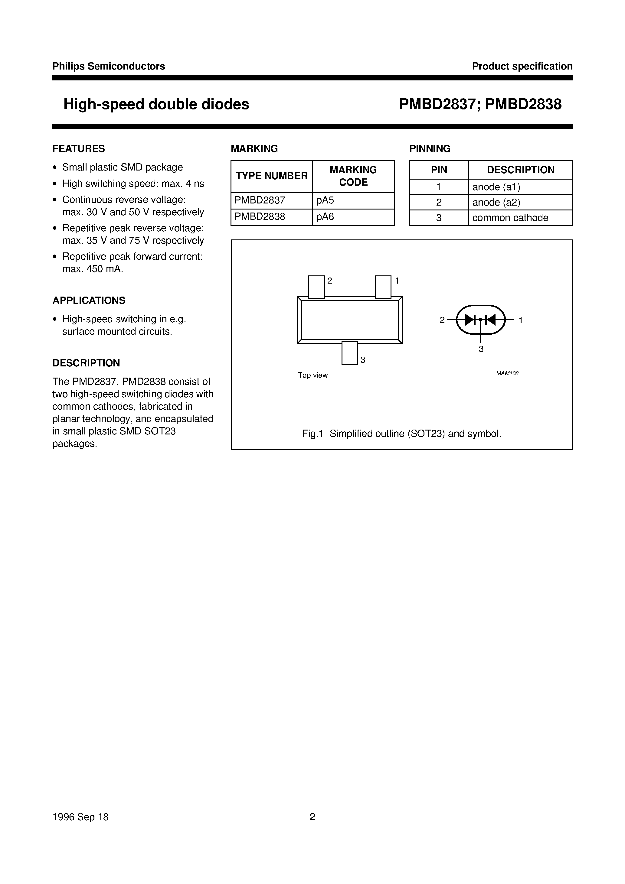 Даташит на микросхему PMBD2837 страница 2 Даташит PMBD2837 - High-speed double diodes страница 2