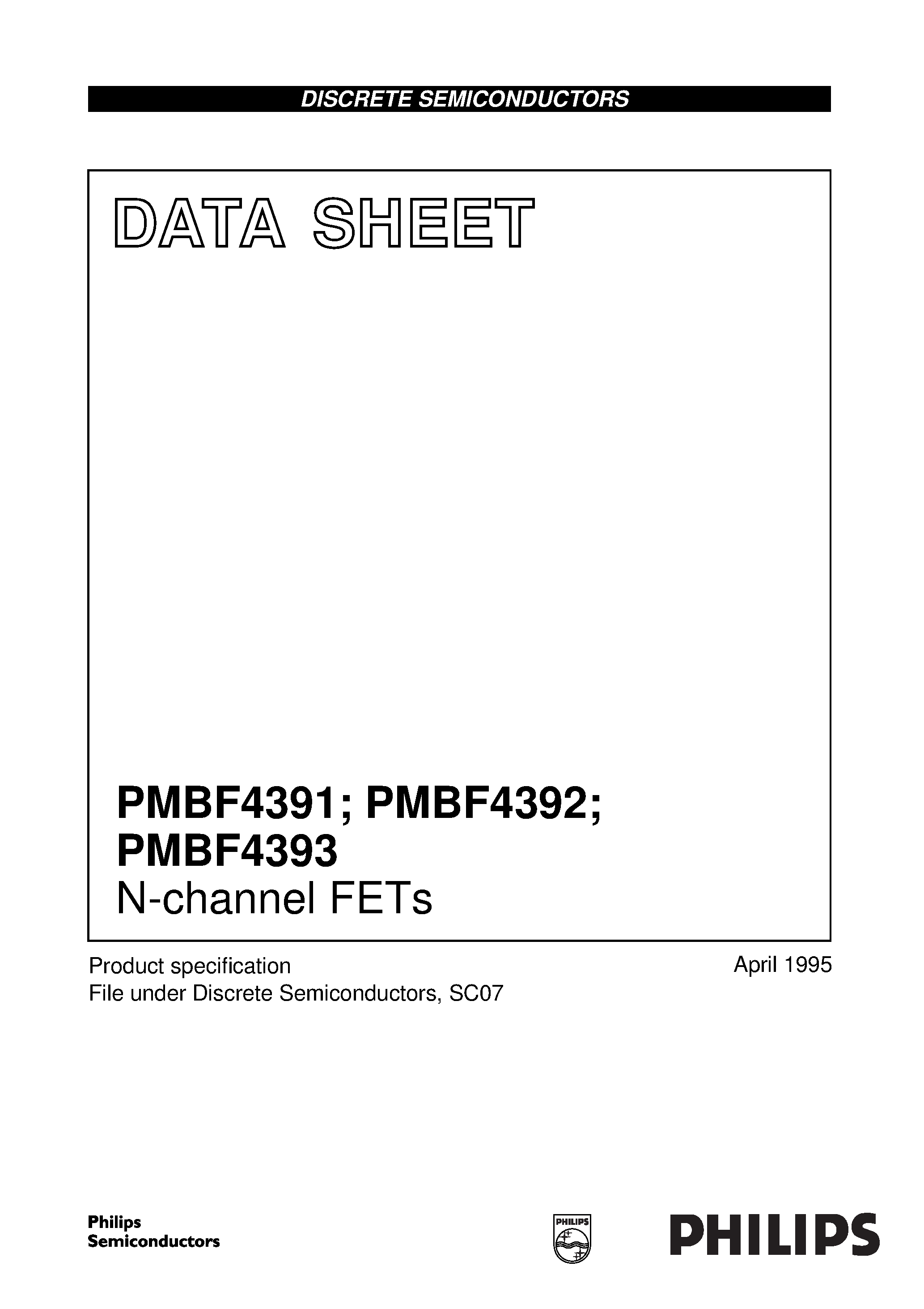 Datasheet PMBF4392 - N-channel FETs page 1