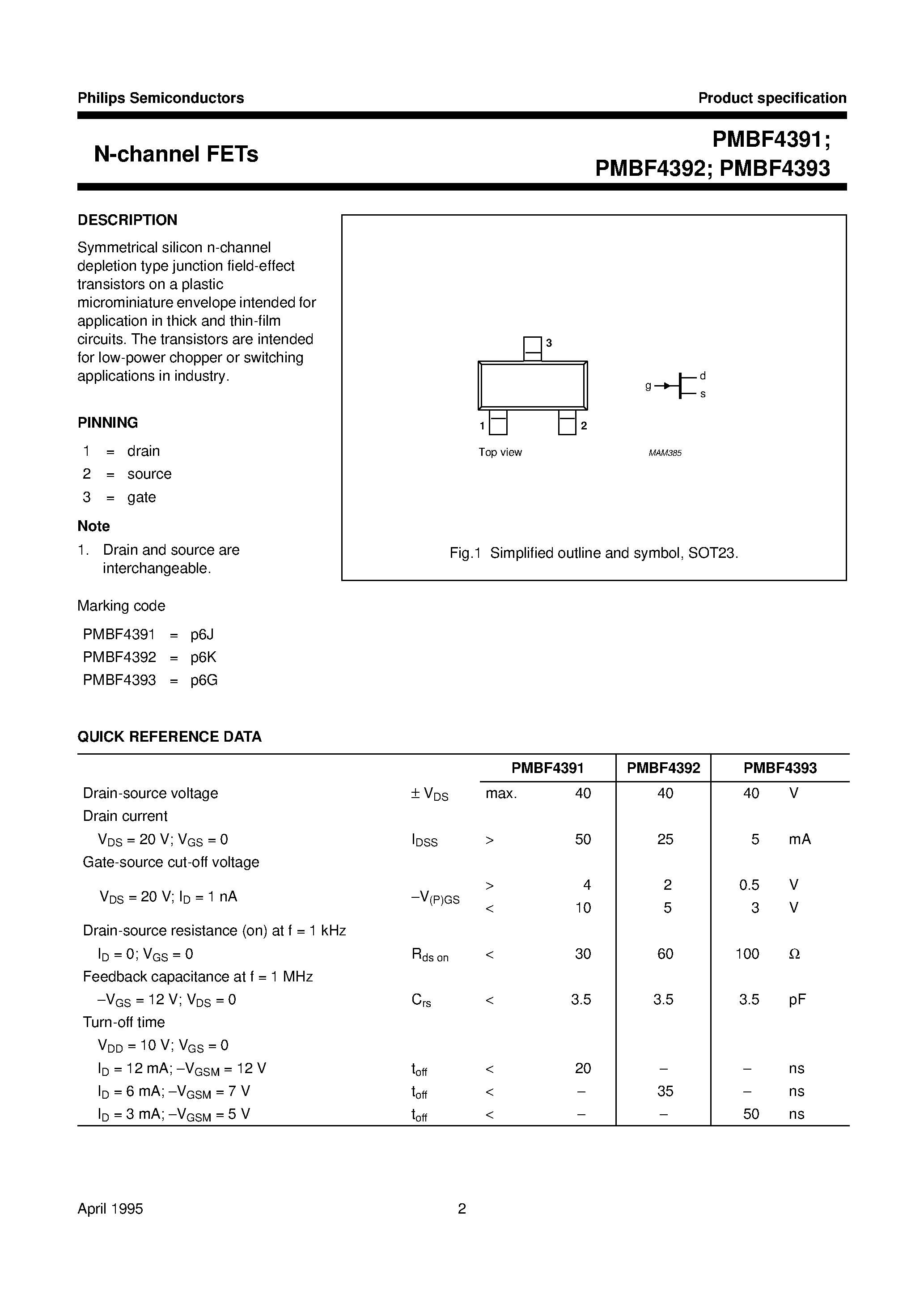 Datasheet PMBF4392 - N-channel FETs page 2