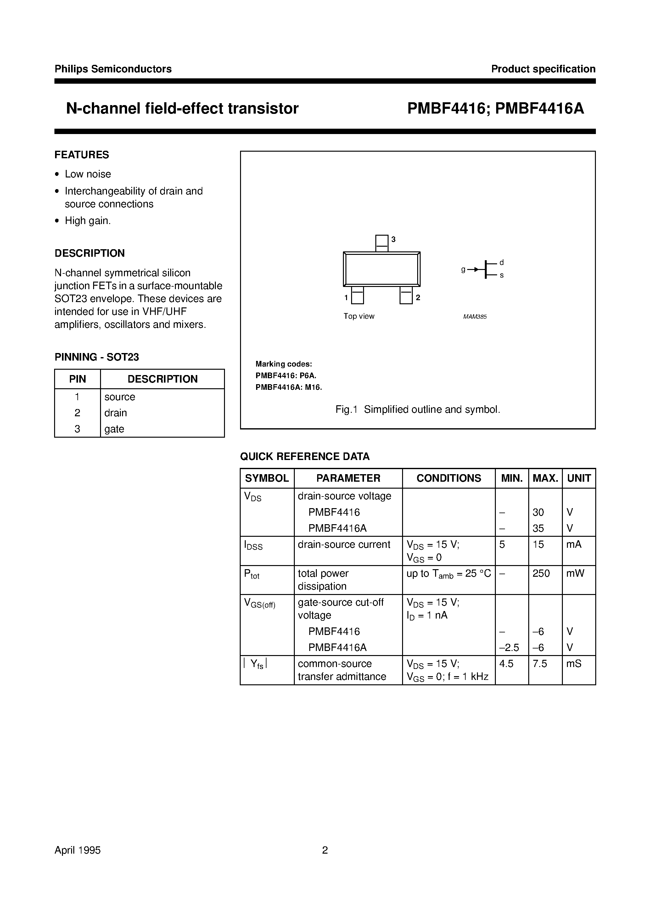 Datasheet PMBF4416A - N-channel field-effect transistor page 2