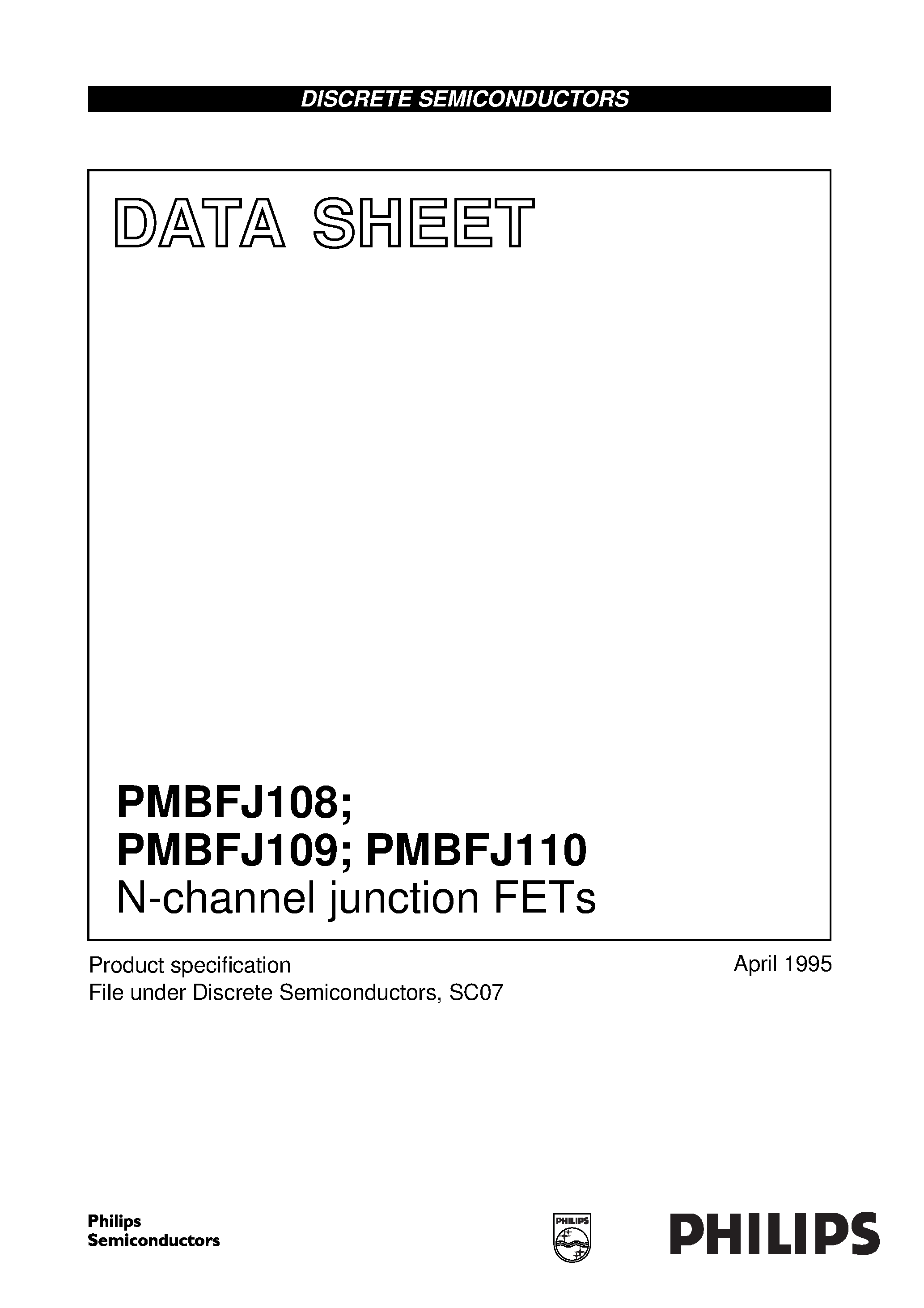 Datasheet PMBFJ109 - N-channel junction FETs page 1
