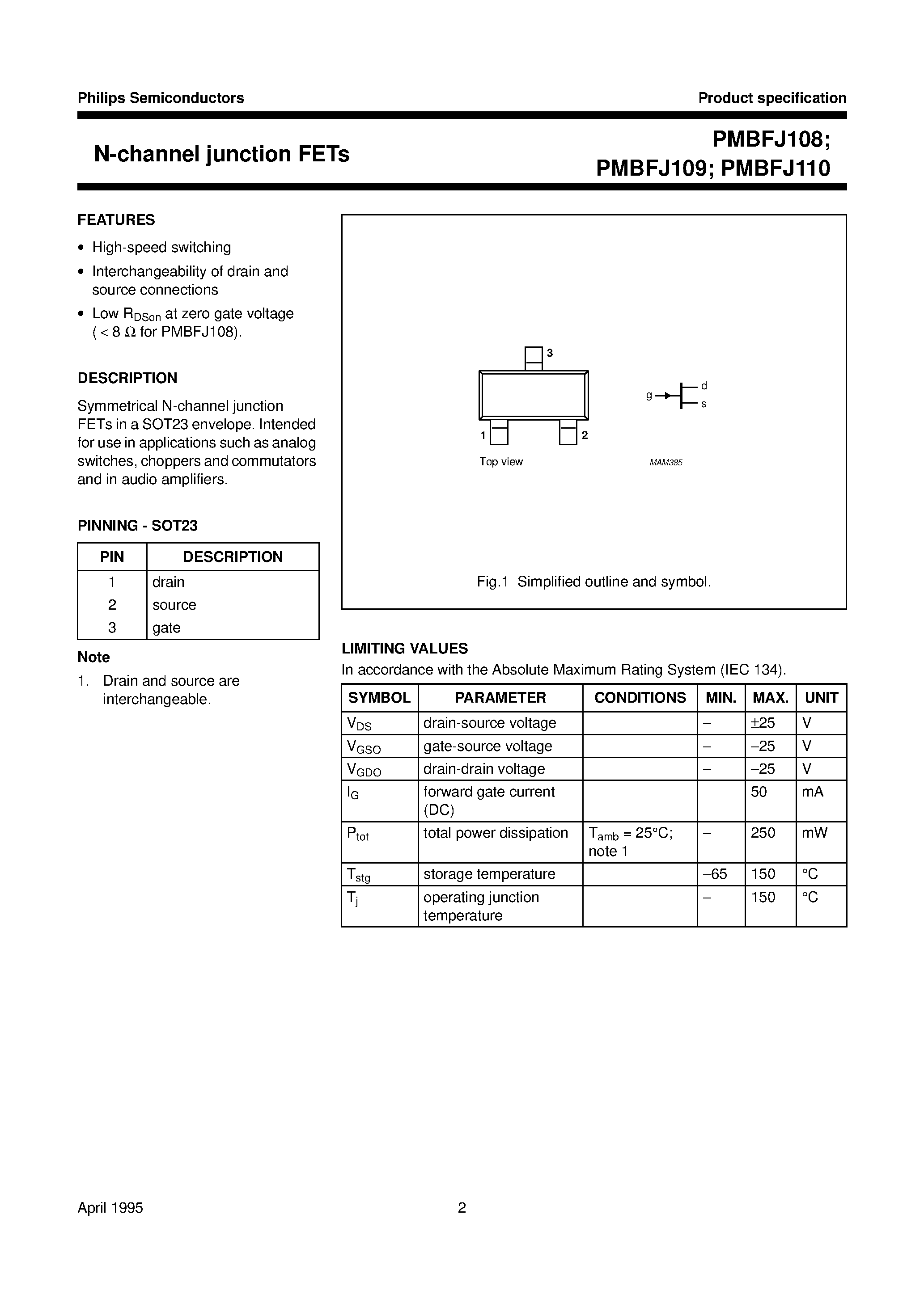 Datasheet PMBFJ109 - N-channel junction FETs page 2