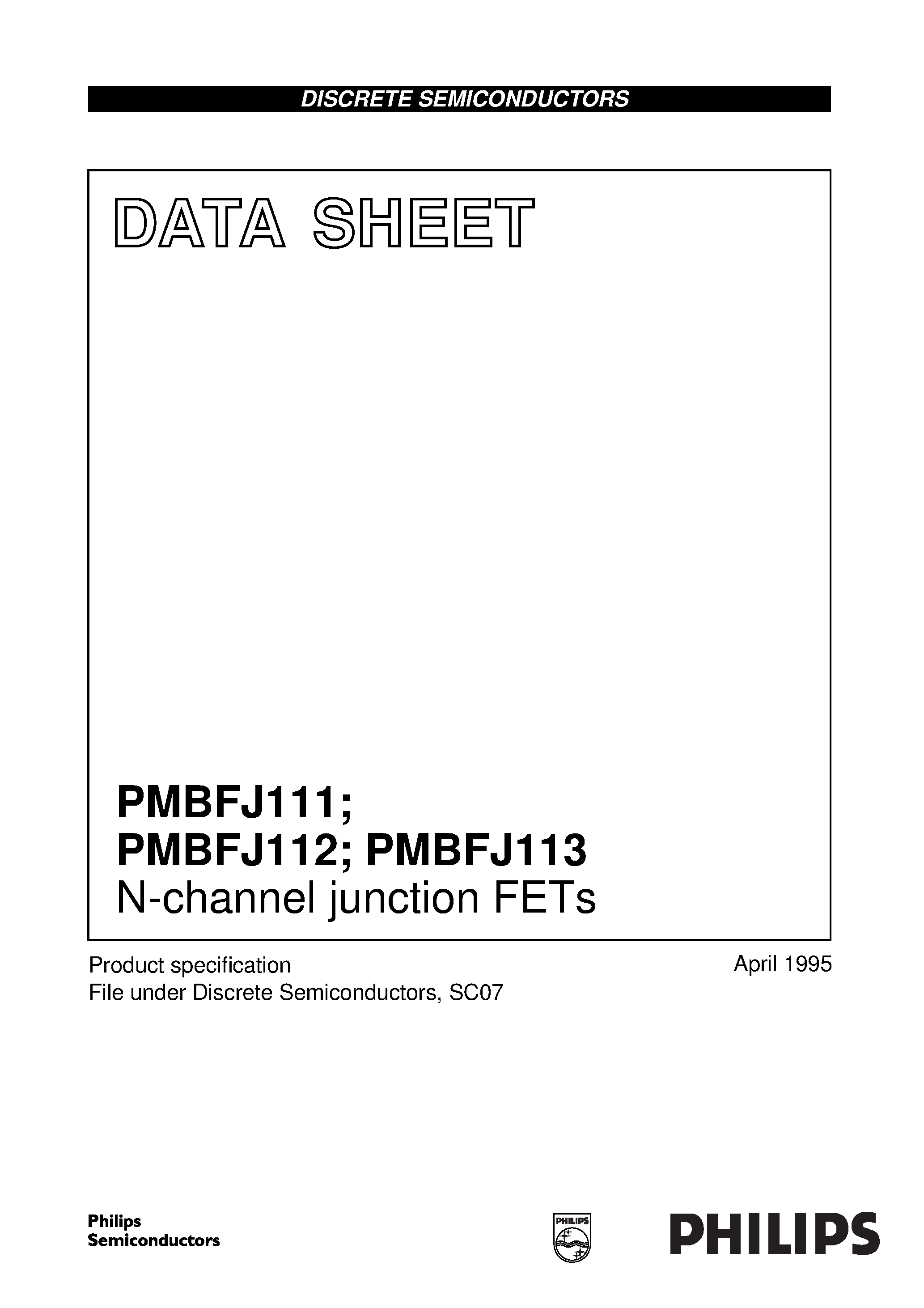 Datasheet PMBFJ112 - N-channel junction FETs page 1