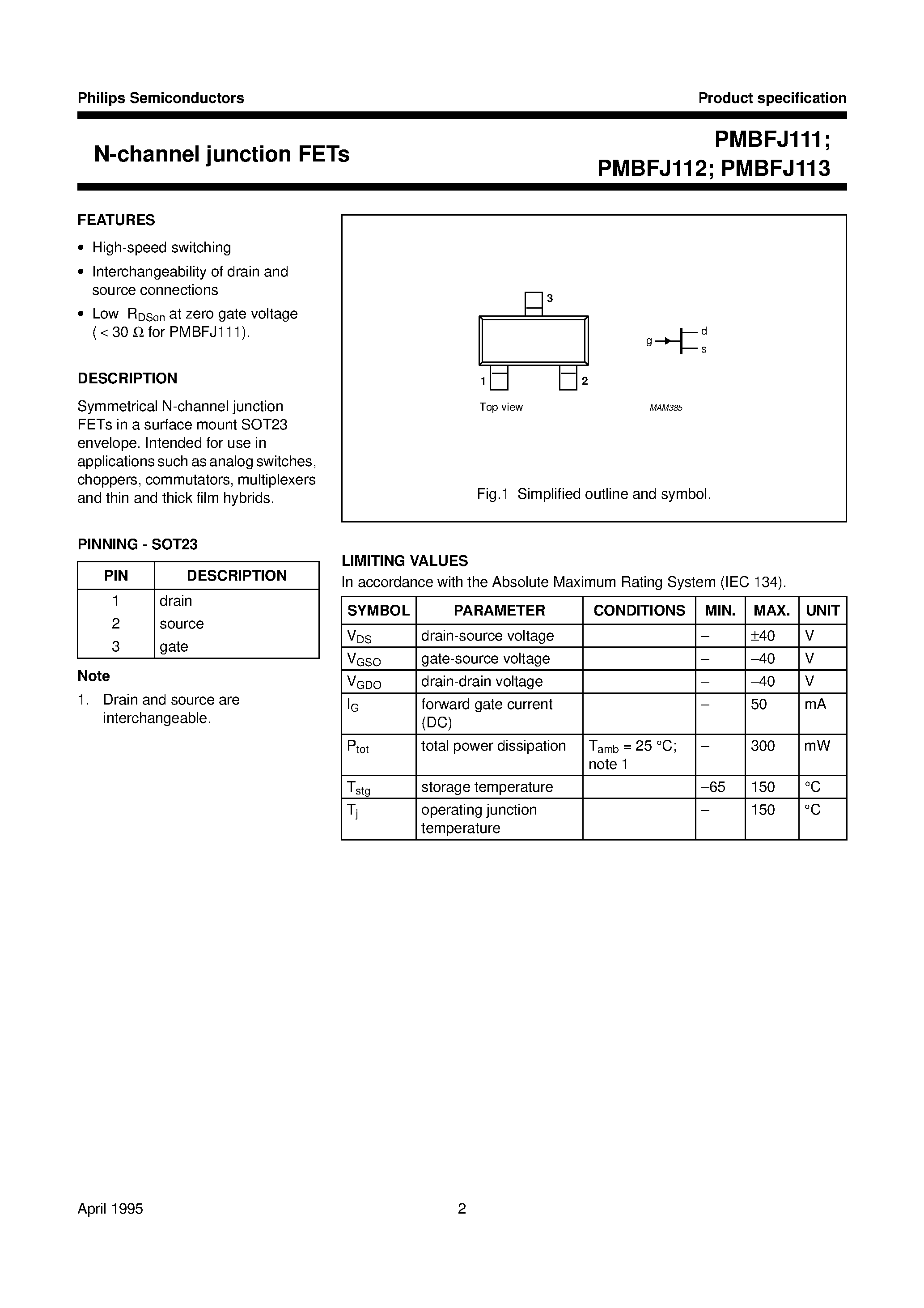 Datasheet PMBFJ113 - N-channel junction FETs page 2