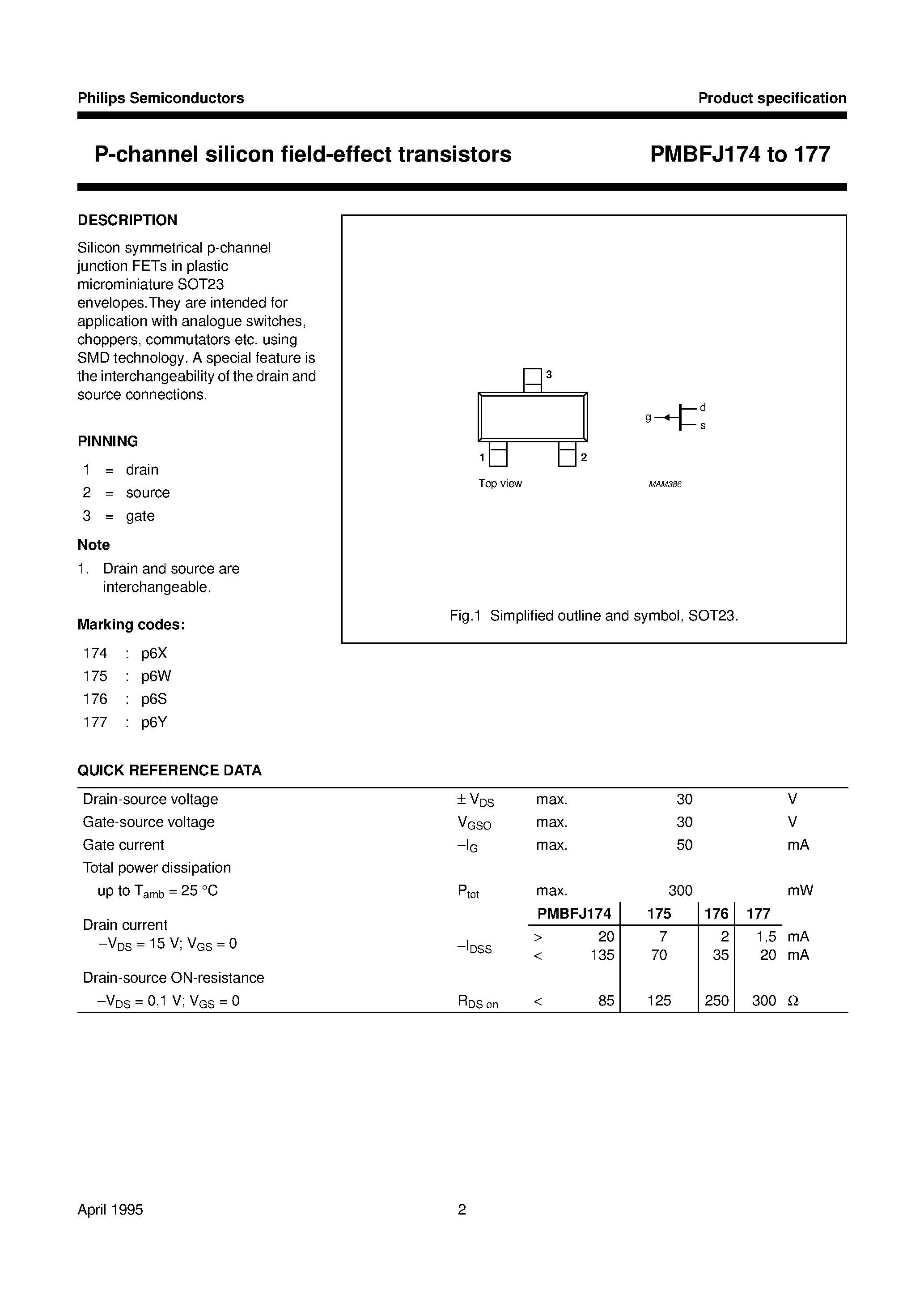 Datasheet PMBFJ175 - P-channel silicon field-effect transistors page 2