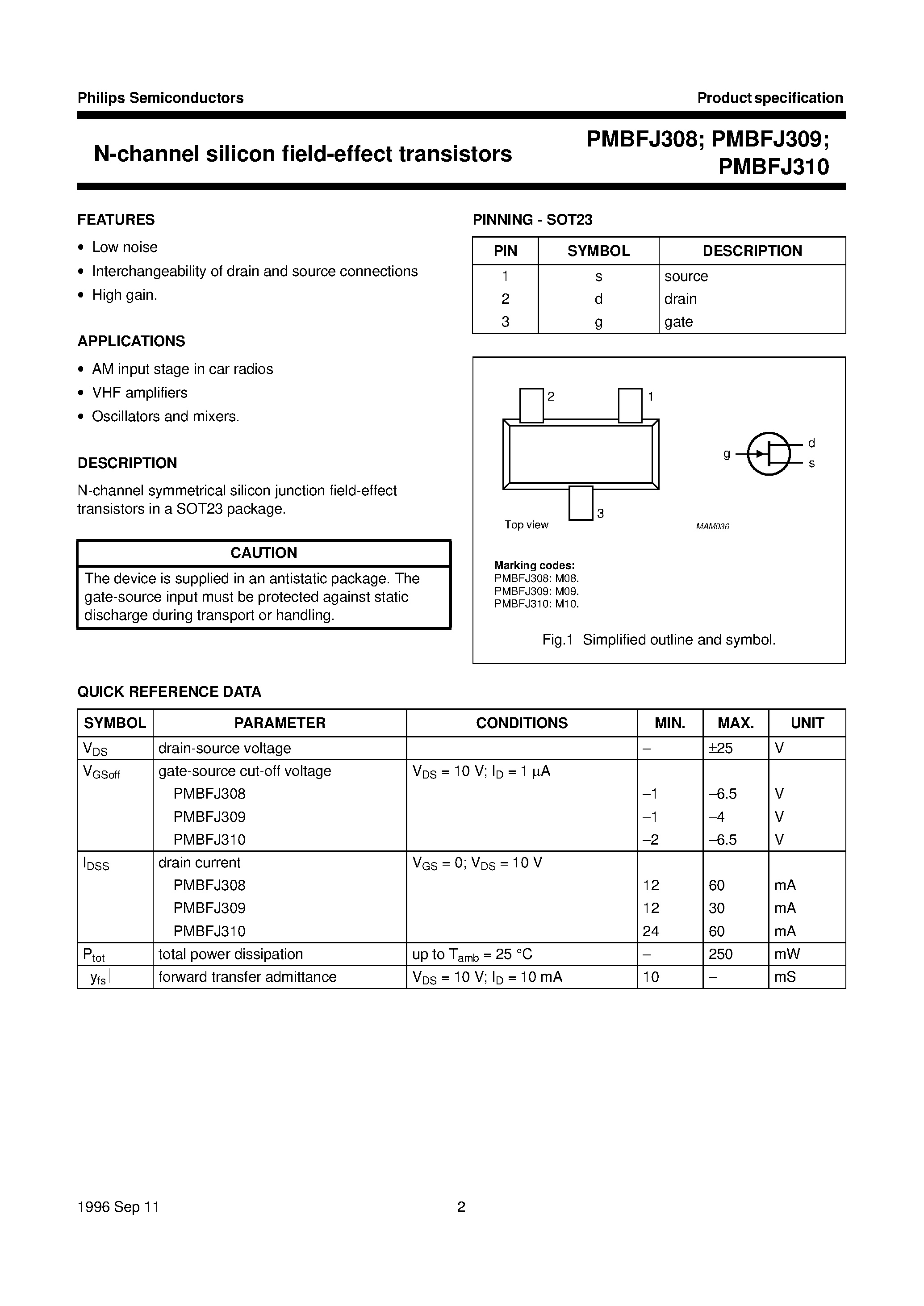 Datasheet PMBFJ308 - N-channel silicon field-effect transistors page 2