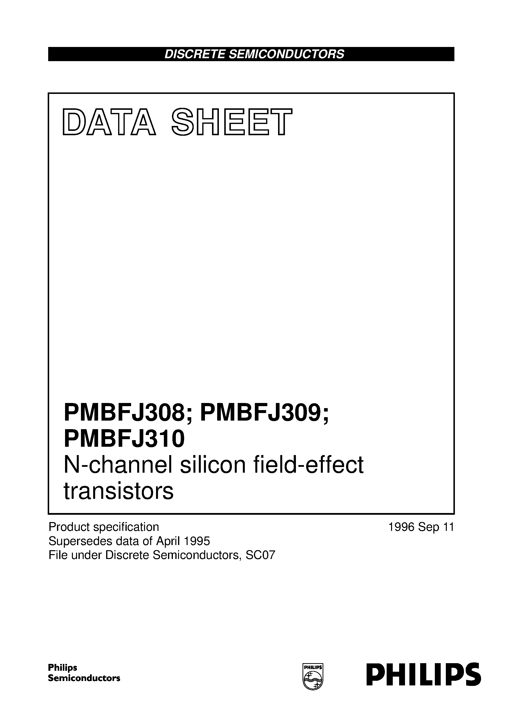 Datasheet PMBFJ310 - N-channel silicon field-effect transistors page 1