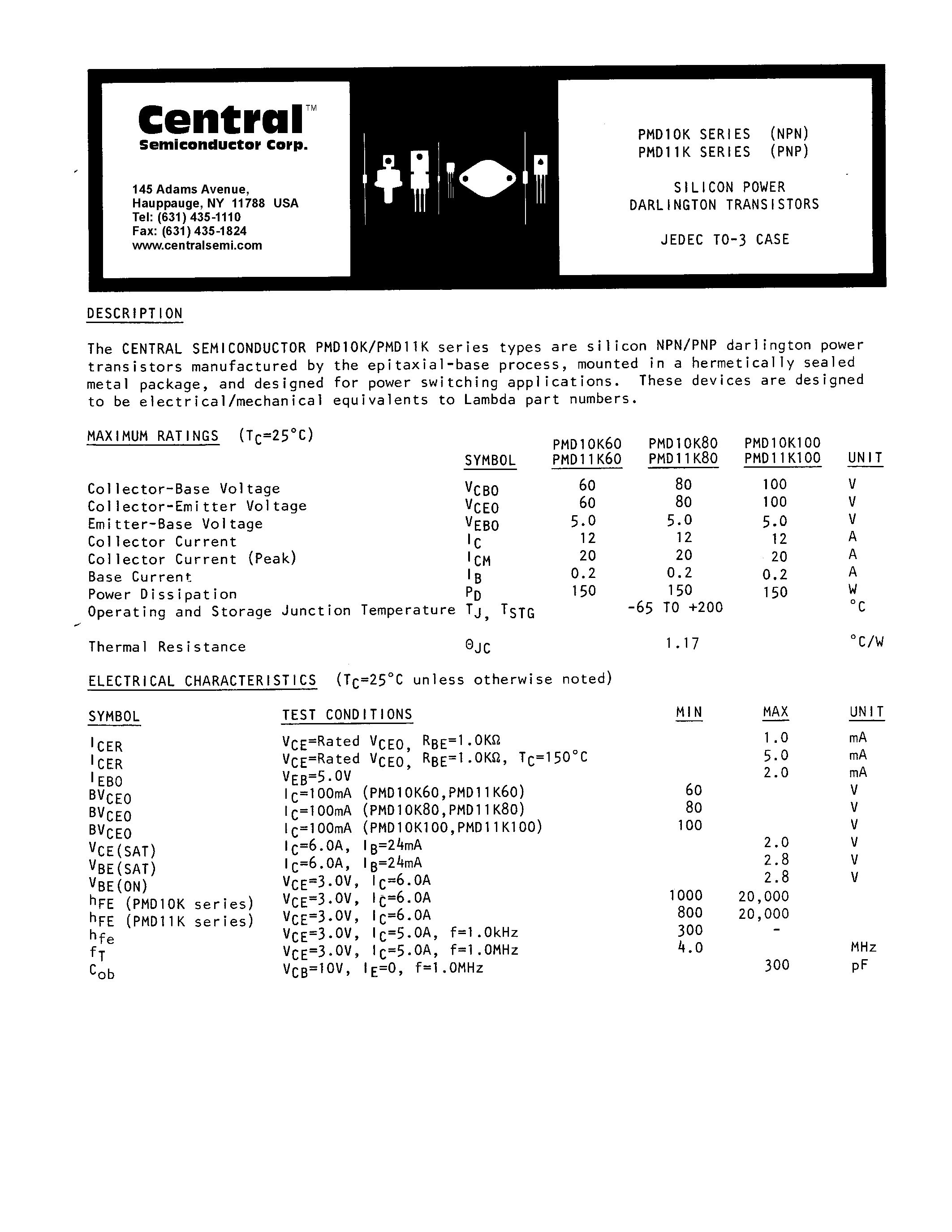 Datasheet PMD10K80 - SILICON POWER DARLING TRANSISTORSl page 1