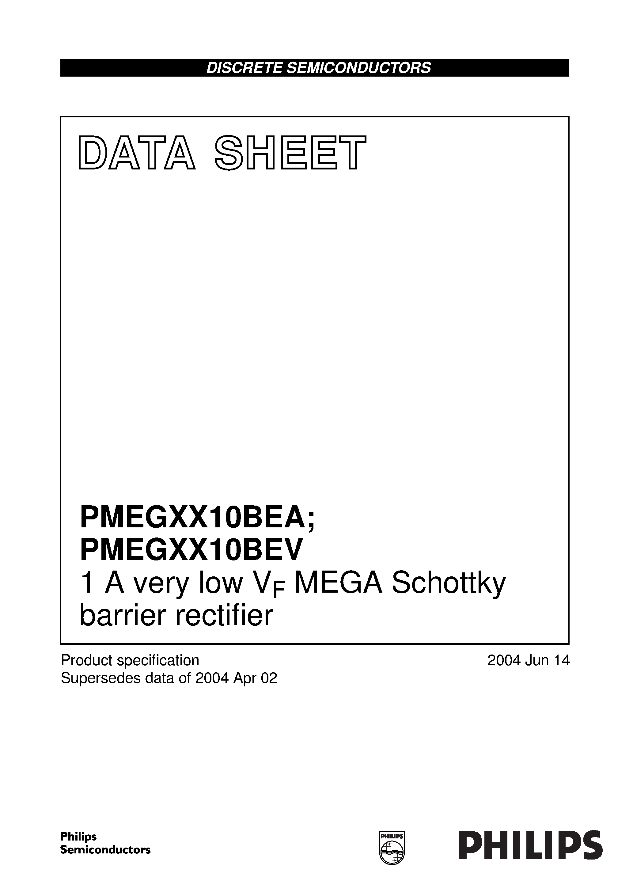 Datasheet PMEGXX10BEV - 1 A very low VF MEGA Schottky barrier rectifier page 1