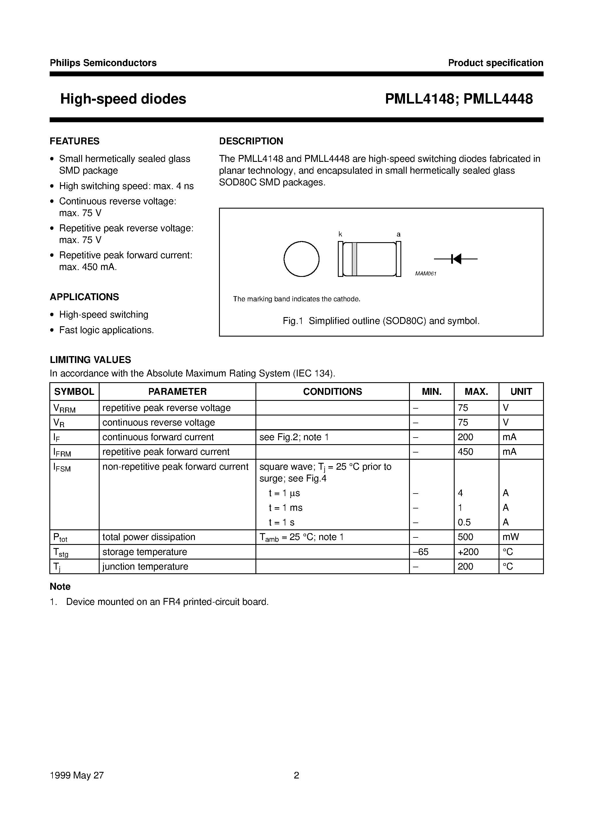 Даташит на микросхему PMLL4148 страница 2 Даташит PMLL4148 - High-speed diodes страница 2
